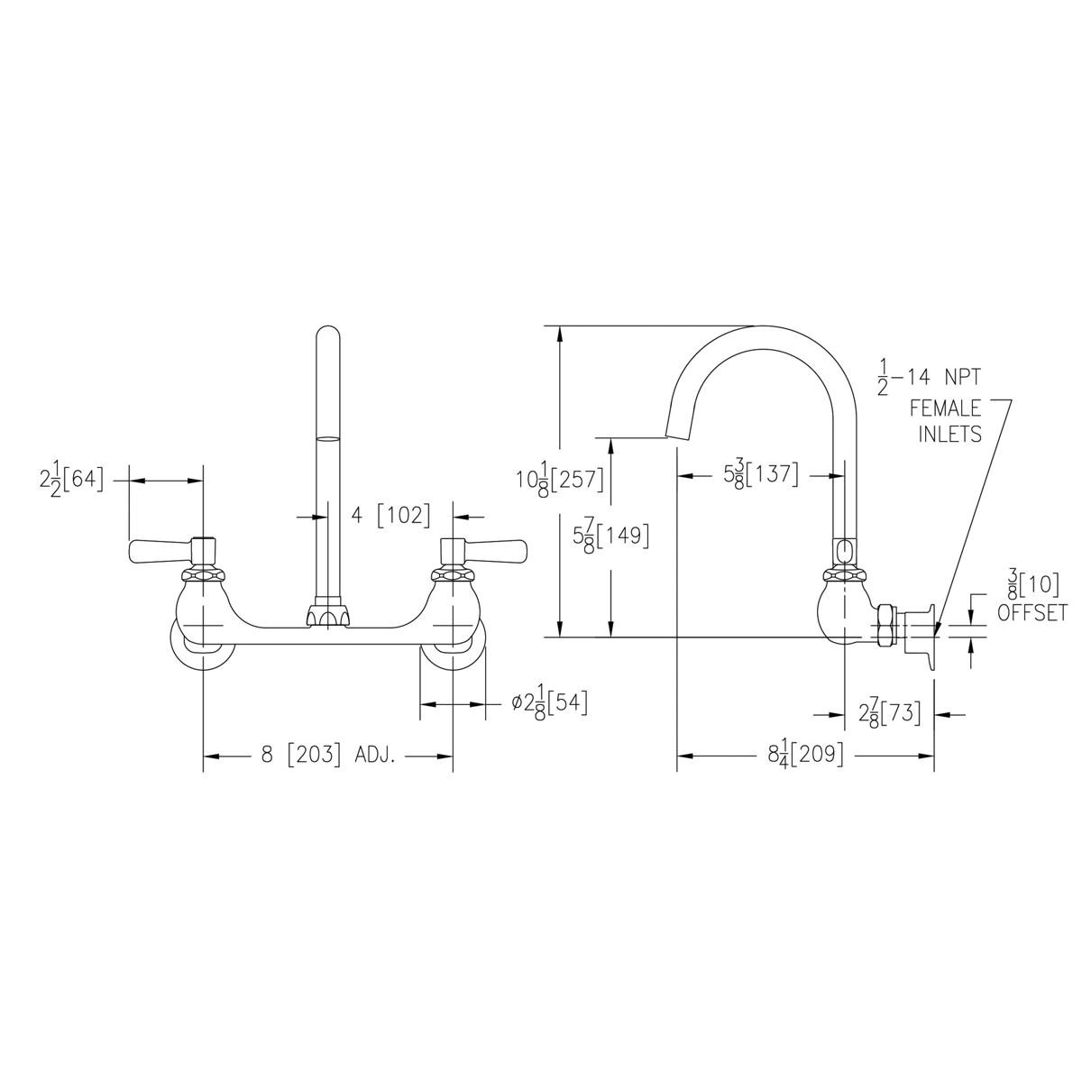 Elkay 8" Centerset Deck Mount Laminar Flow Faucet w/5" Gooseneck Spout 2in Lever Handles 1/2" Offset Inlet Chrome