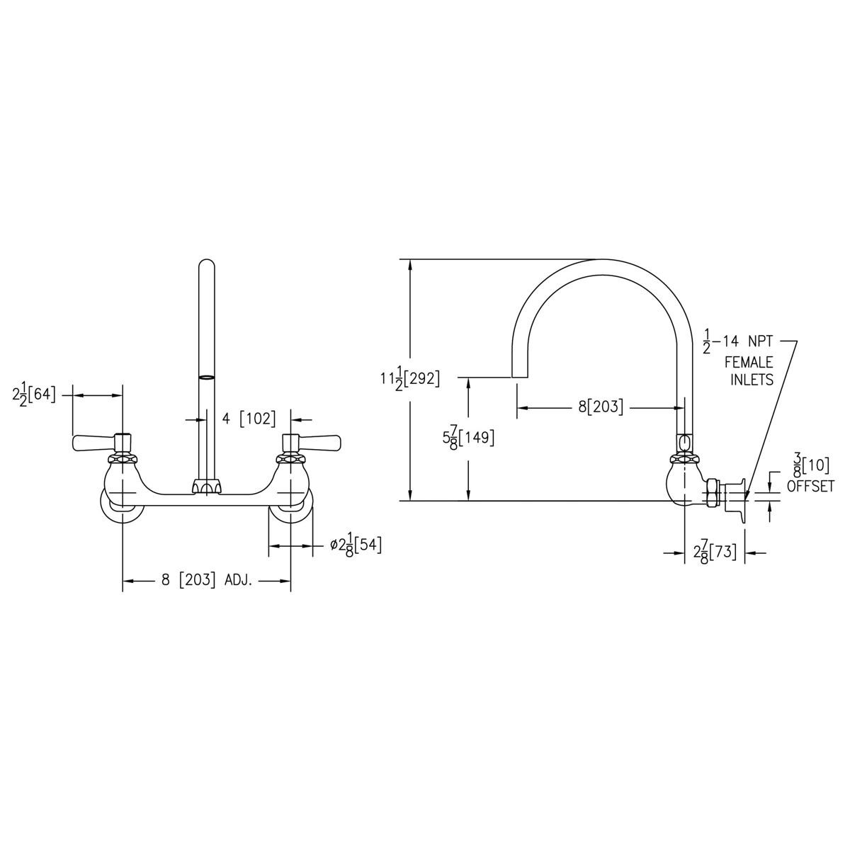 Elkay 8" Centerset Deck Mount Laminar Flow Faucet w/8" Gooseneck Spout 2in Lever Handles 1/2" Offset Inlet Chrome