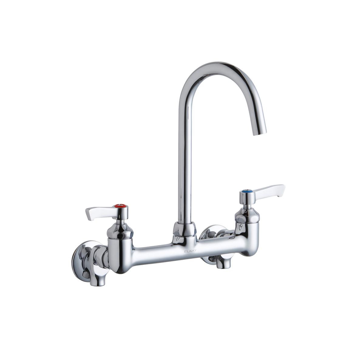 Elkay 8" Centerset Deck Mount Laminar Flow Faucet with 5" Gooseneck Spout 2" Lever Handles 1/2" Offset Inlets+Stop