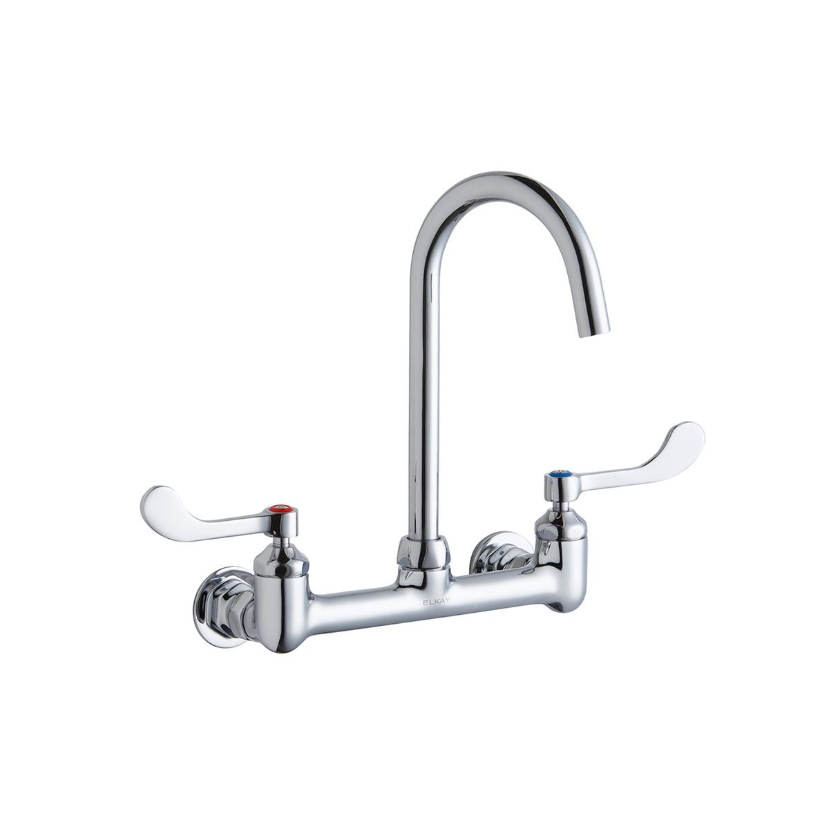 Elkay 8" Centerset Deck Mount Laminar Flow Faucet with 5" Gooseneck Spout 4" Wristblade Handles 1/2" Offset Inlets