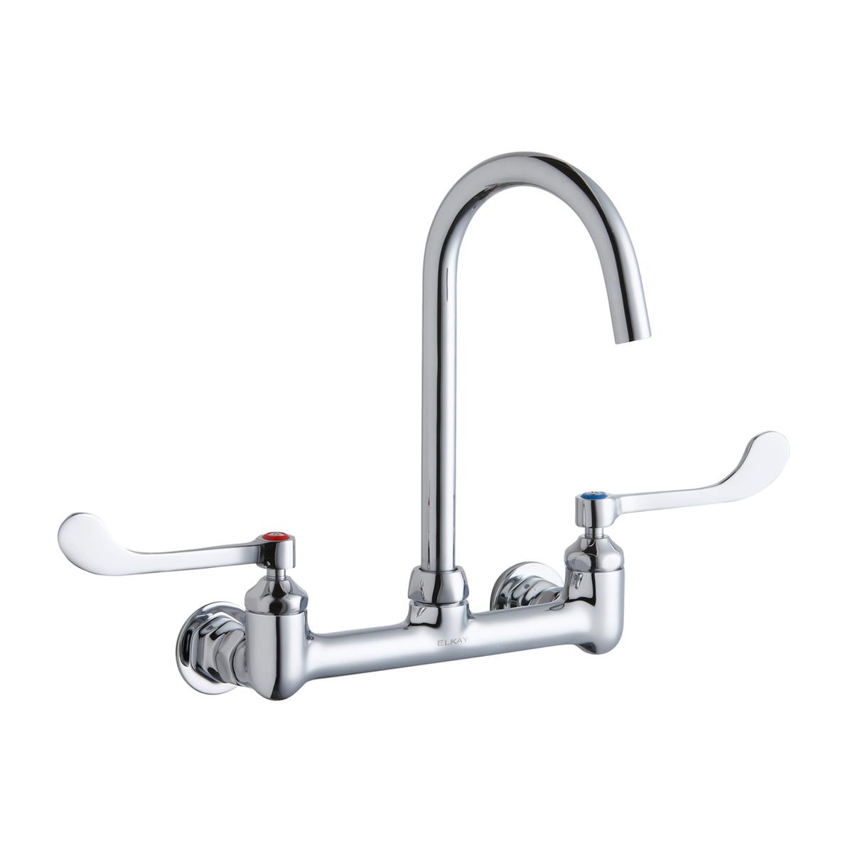 Elkay 8" Centerset Deck Mount Laminar Flow Faucet with 5" Gooseneck Spout 6" Wristblade Handles 1/2" Offset Inlets