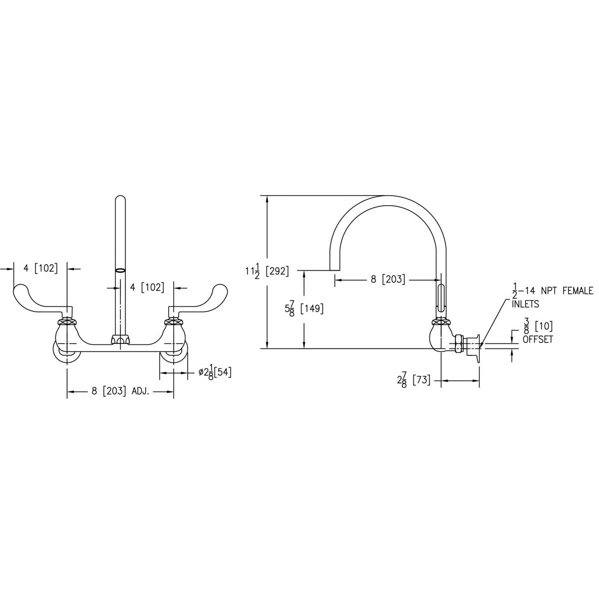 Elkay 8" Centerset Deck Mount Laminar Flow Faucet with 8" Gooseneck Spout 4" Wristblade Handles 1/2" Offset Inlets