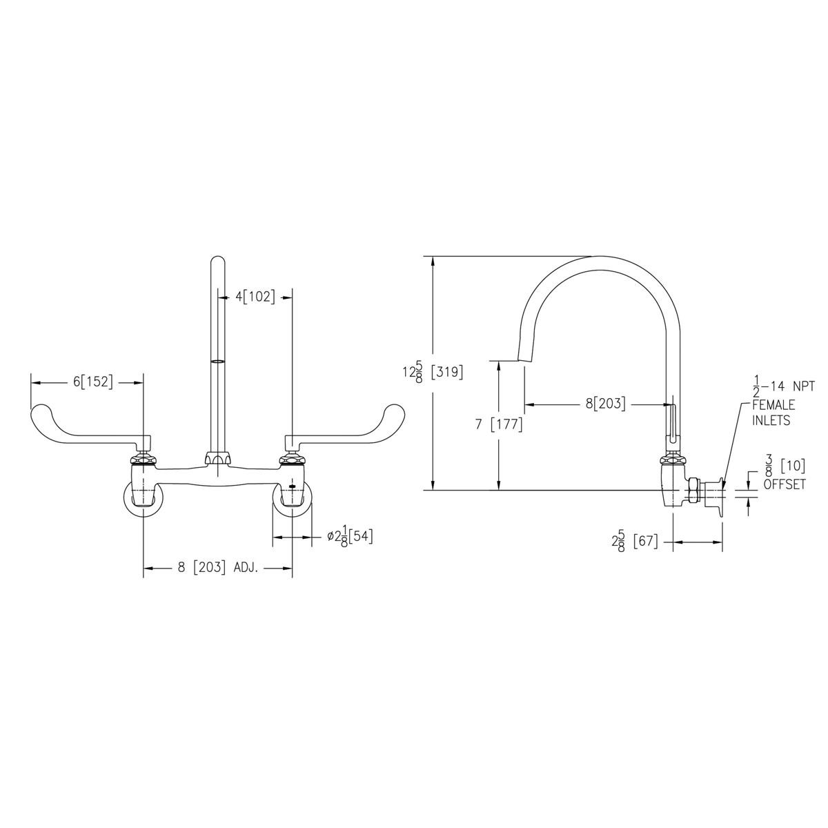 Elkay 8" Centerset Deck Mount Laminar Flow Faucet with 8" Gooseneck Spout 6" WristbladeHandle 1/2" Offset Inlets+Stop