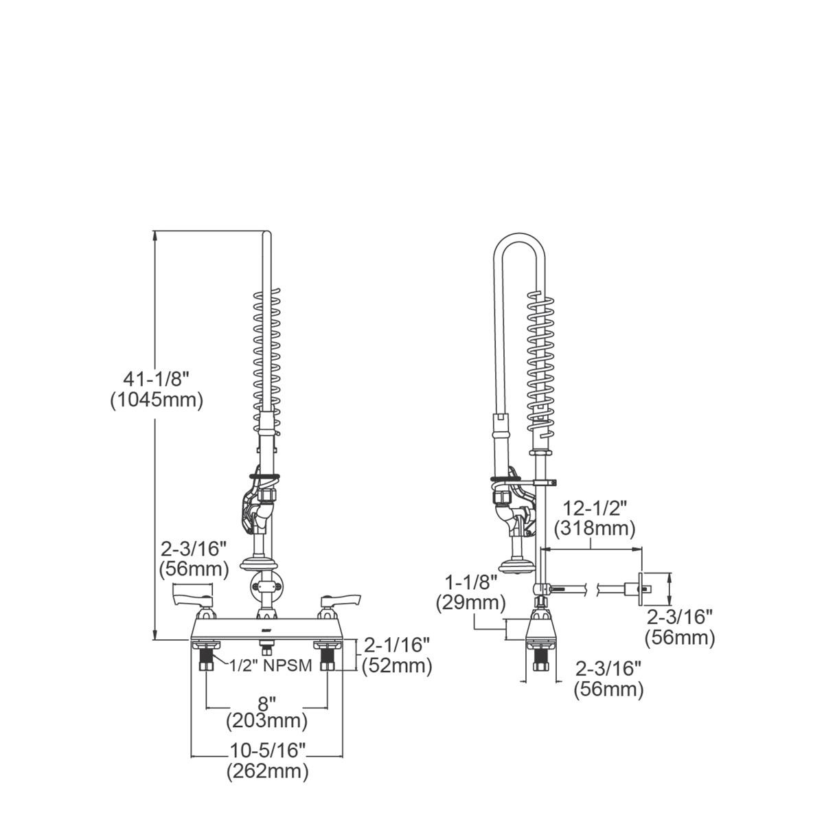 Elkay 8" Centerset Exposed Deck Mount Faucet 44in Flexible Hose w/1.2 GPM Spray Head 2" Lever Handles 1.2 GPM Spray Head