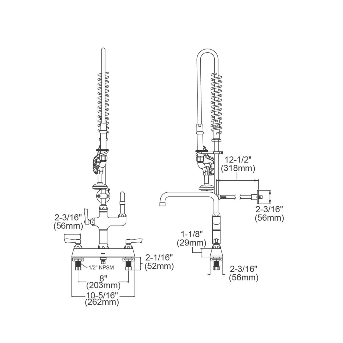 Elkay 8" Centerset Exposed Deck Mount Faucet 44in Flexible Hose with 1.2 GPM Spray Head + 8" Arc Tube Spout 2" Lever Handles
