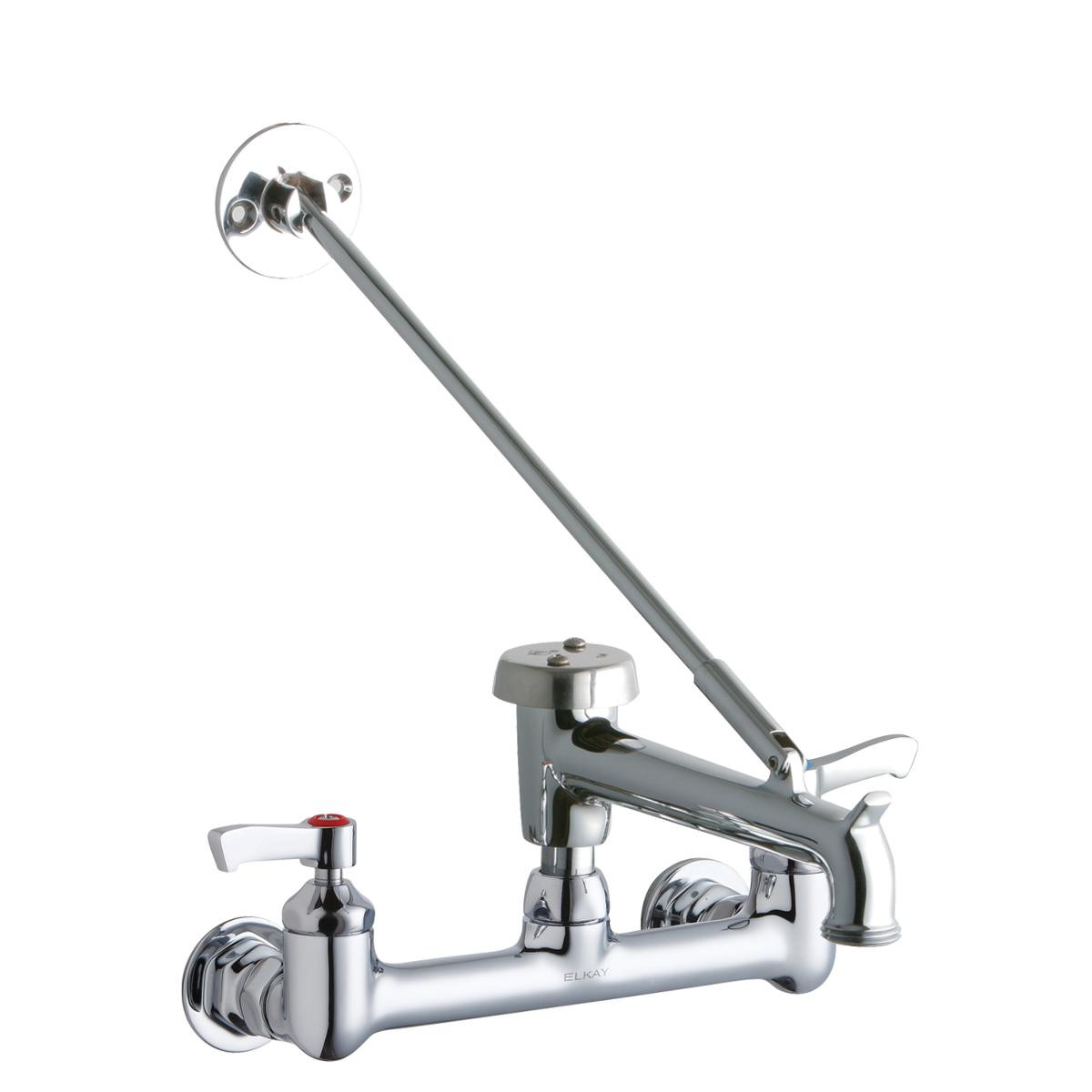 Elkay 8" Centerset Wall Mount Faucet with 7" Bucket Hook Spout 2" Lever Handles 1/2" Offset Inlets Polished Chrome