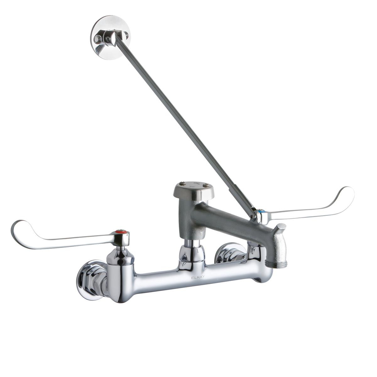 Elkay 8" Centerset Wall Mount Faucet with 7" Bucket Hook Spt 6" Wristblade Handles 1/2" Offset Inlets Rough Chrome