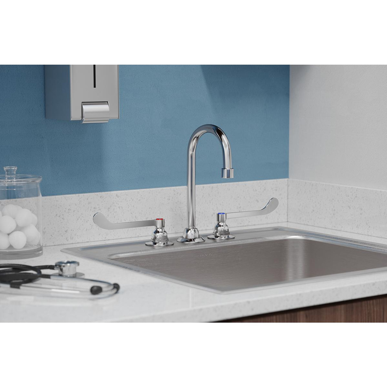 Elkay 8" Centerset with Concealed Deck Faucet with 5" Gooseneck Spout 6" Wristblade Handles Chrome