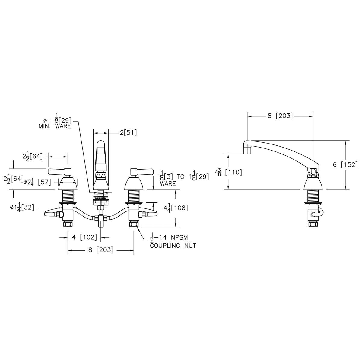 Elkay 8" Centerset with Concealed Deck Faucet with 8" Arc Tube Spout 2" Lever Handles Chrome