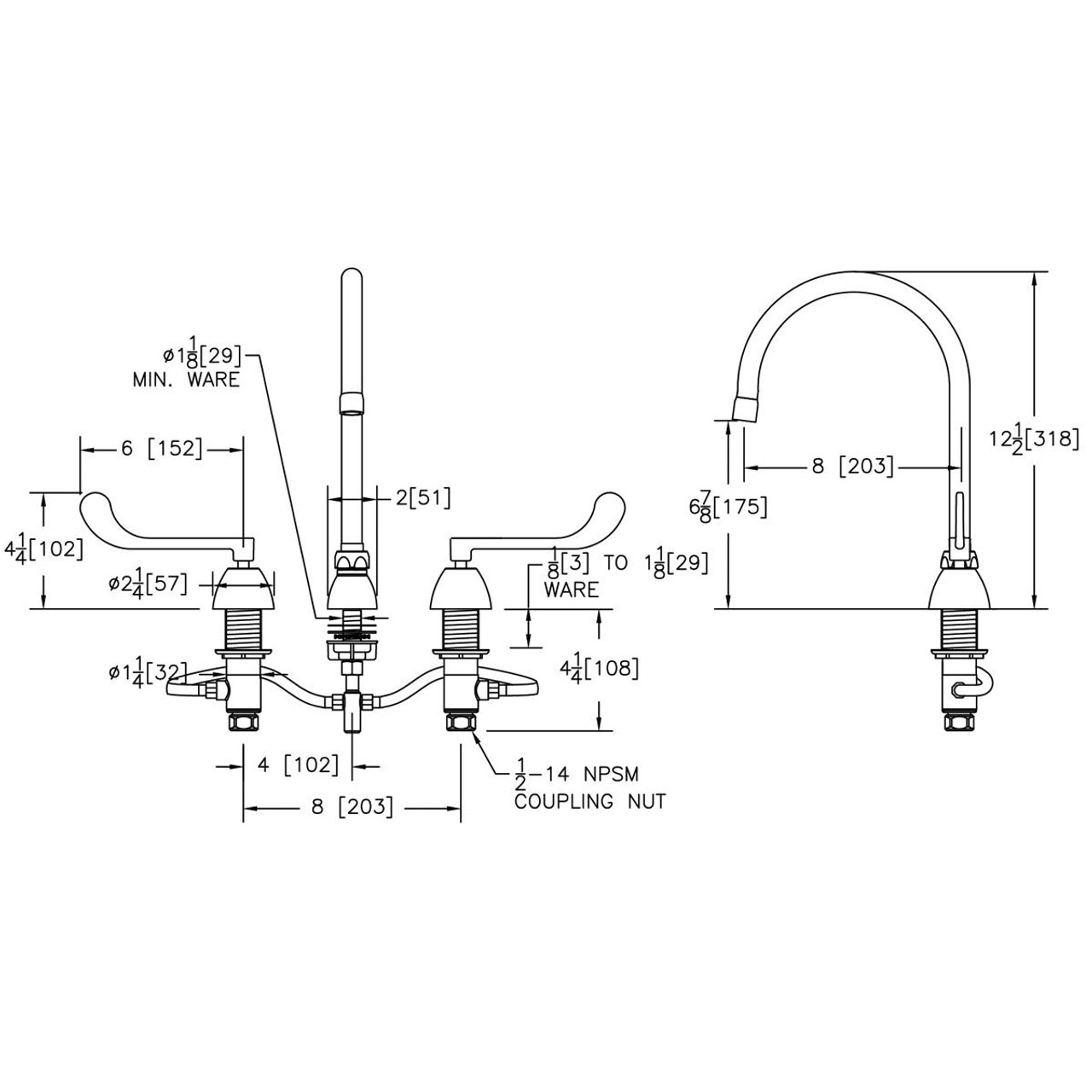Elkay 8" Centerset with Concealed Deck Faucet with 8" Gooseneck Spout 6" Wristblade Handles Chrome