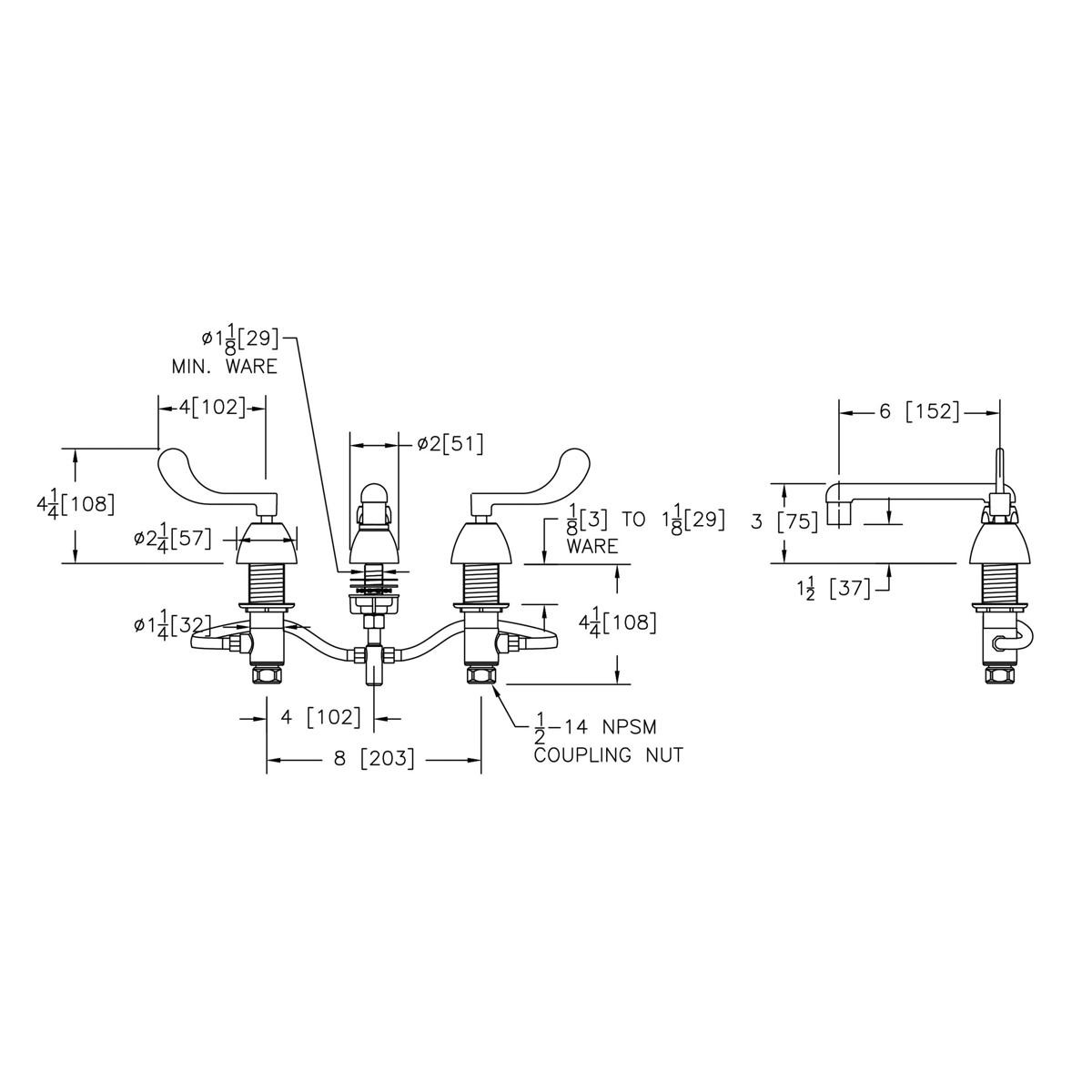 Elkay 8" Centerset with Concealed Deck Faucet with 8" Tube Spout 4" Wristblade Handles Chrome