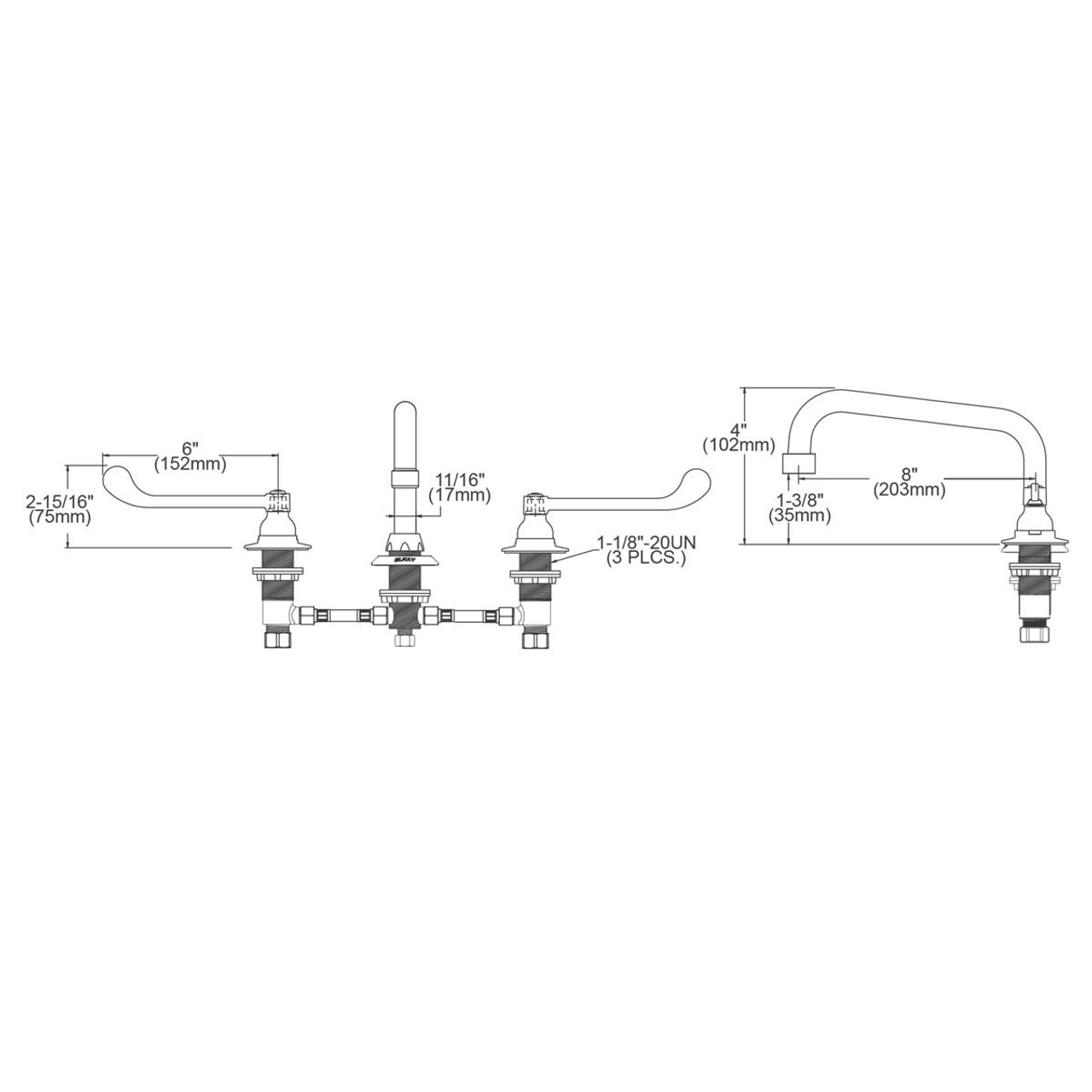 Elkay 8" Centerset with Concealed Deck Faucet with 8" Tube Spout 6" Wristblade Handles Chrome
