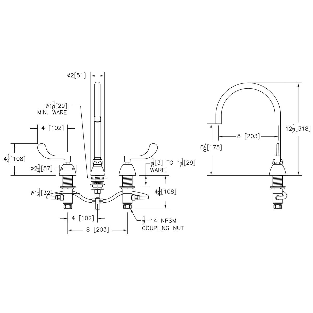 Elkay 8" Centerset with Concealed Deck Laminar Flow Faucet with 5" Gooseneck Spout 4" Wristblade Handles Chrome