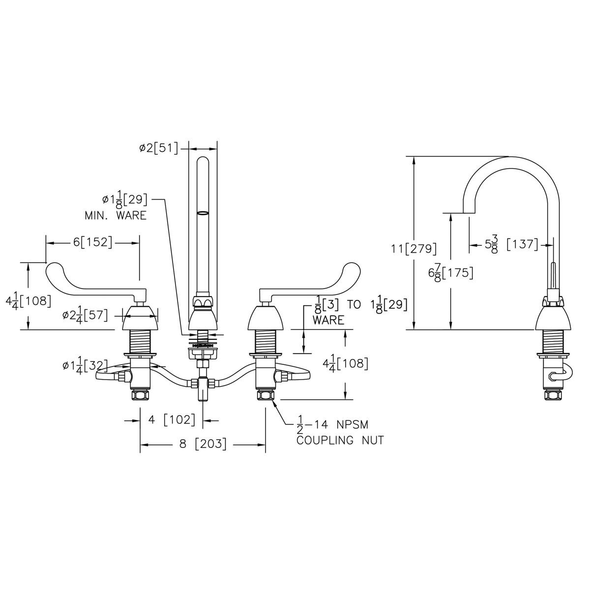 Elkay 8" Centerset with Concealed Deck Laminar Flow Faucet with 5" Gooseneck Spout 6" Wristblade Handles Chrome