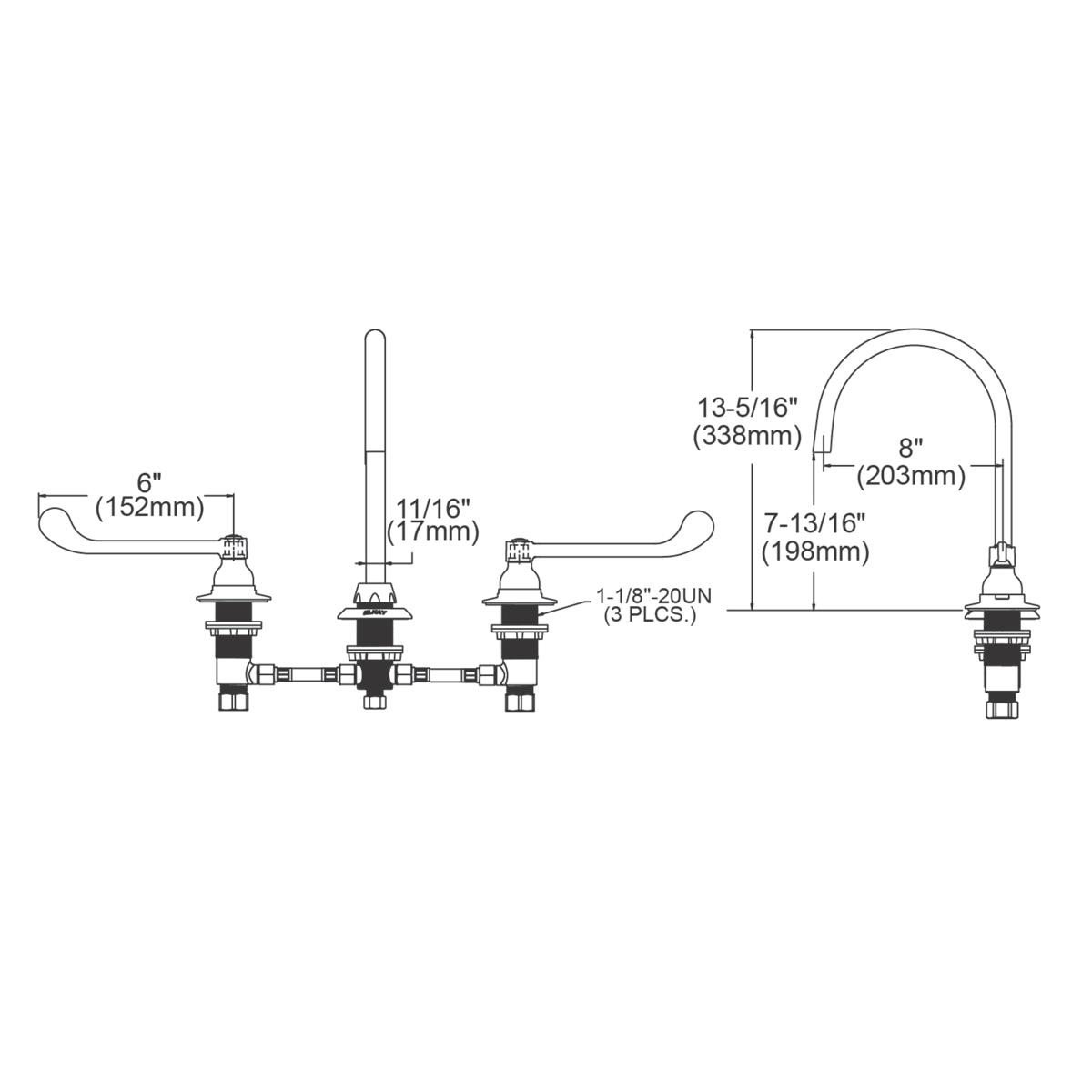 Elkay 8" Centerset with Concealed Deck Laminar Flow Faucet with 8" Gooseneck Spout 6" Wristblade Handles Chrome