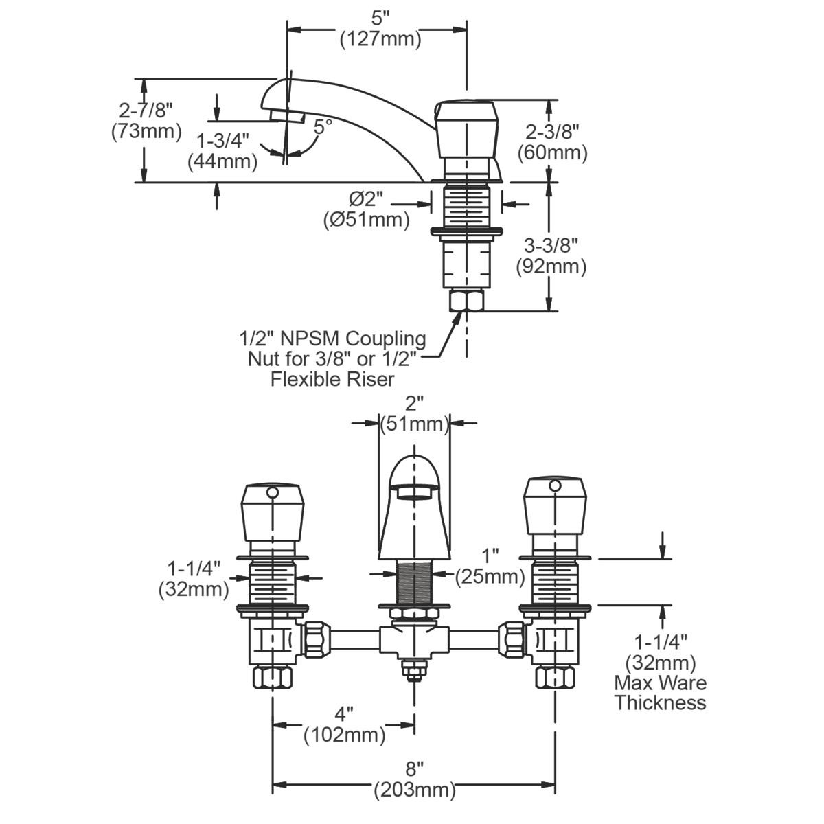Elkay 8" Centerset with Concealed Deck Metered Lavatory Faucet with Cast Fixed Spout Push Button Handles Chrome