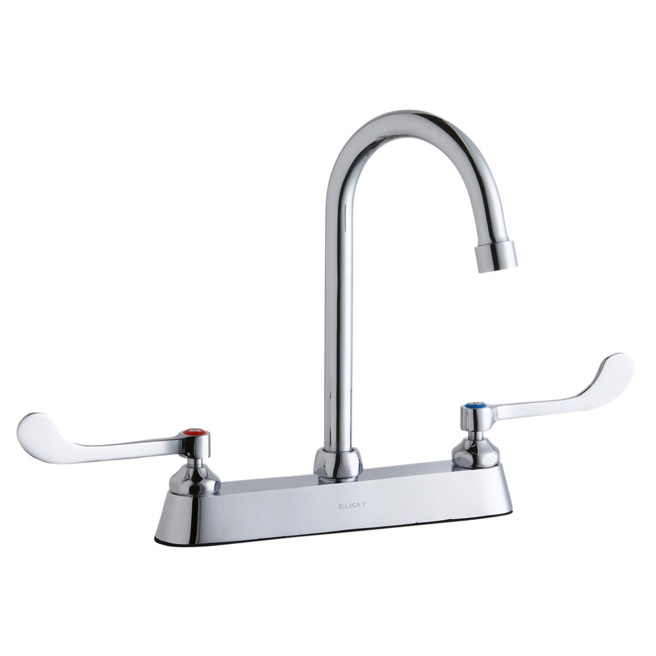 Elkay 8" Centerset with Exposed Deck Faucet with 5" Gooseneck Spout 6" Wristblade Handles Chrome