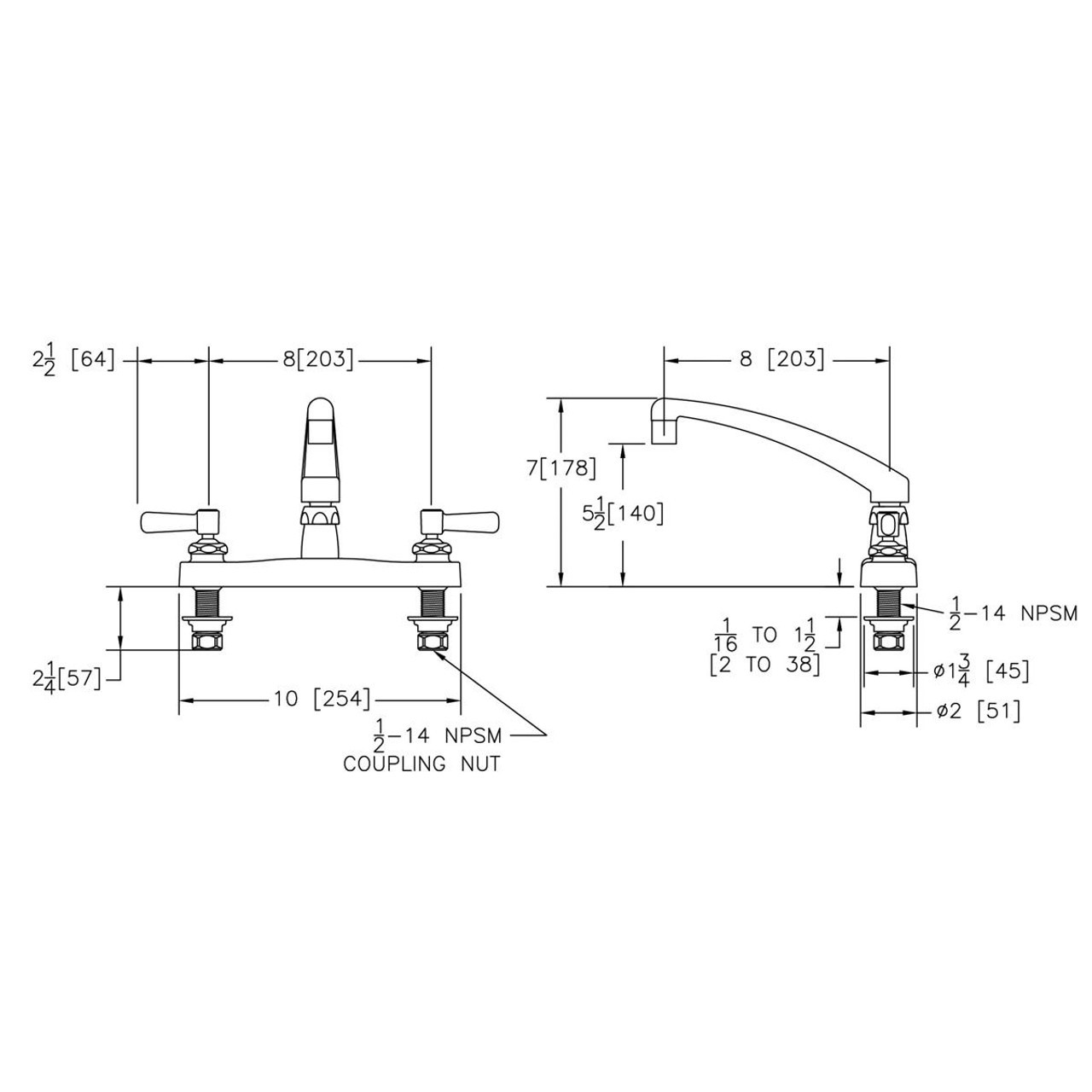 Elkay 8" Centerset with Exposed Deck Faucet with 8" Arc Tube Spout 2" Lever Handles Chrome