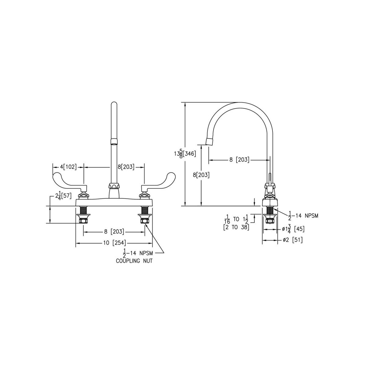 Elkay 8" Centerset with Exposed Deck Faucet with 8" Gooseneck Spout 4" Wristblade Handles Chrome