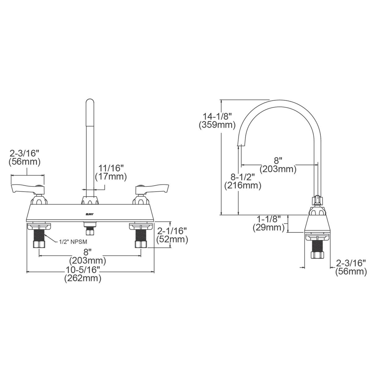 Elkay 8" Centerset with Exposed Deck Laminar Flow Faucet with 8" Gooseneck Spout 2" Lever Handles Chrome