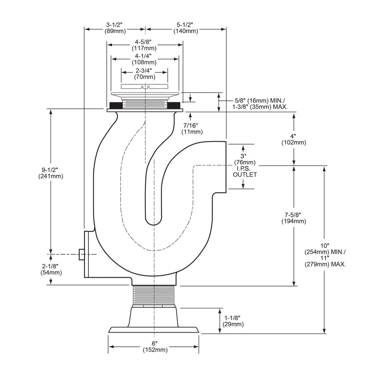 Elkay Adjustable P-Trap with Cast Iron Enameled Inside