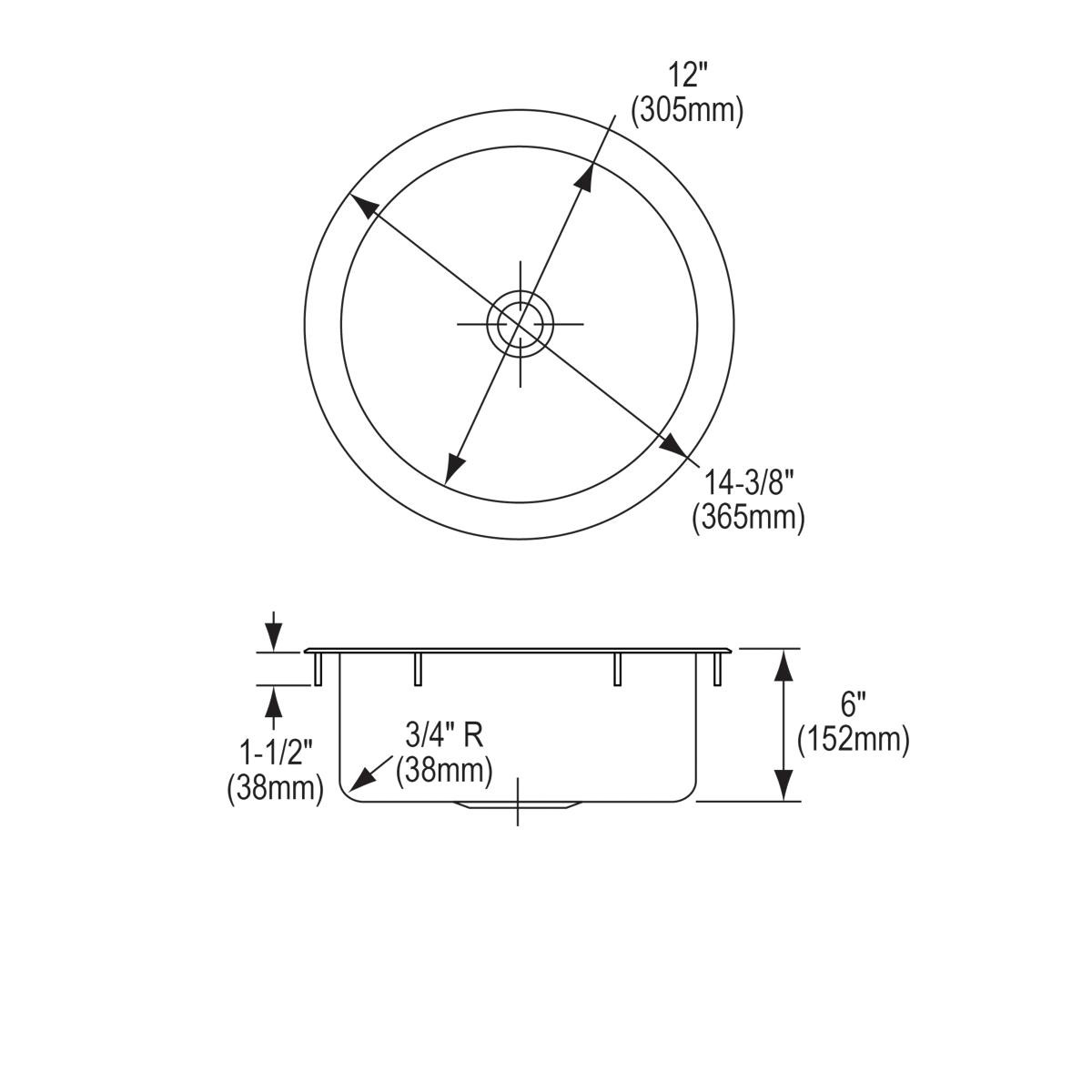 Elkay Asana Stainless Steel 14-3/8" x 14-3/8" x 6" Single Bowl Drop-in Bar Sink