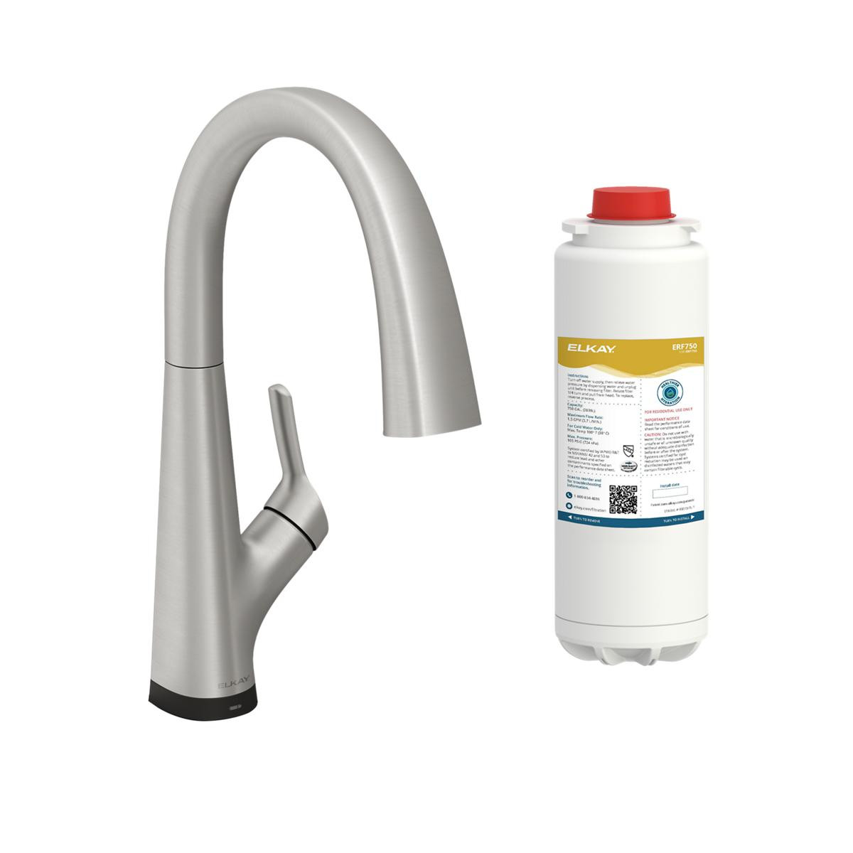 Elkay Avado Single Hole 2-in-1 Kitchen Faucet with Filtered Drinking Water Lustrous Steel