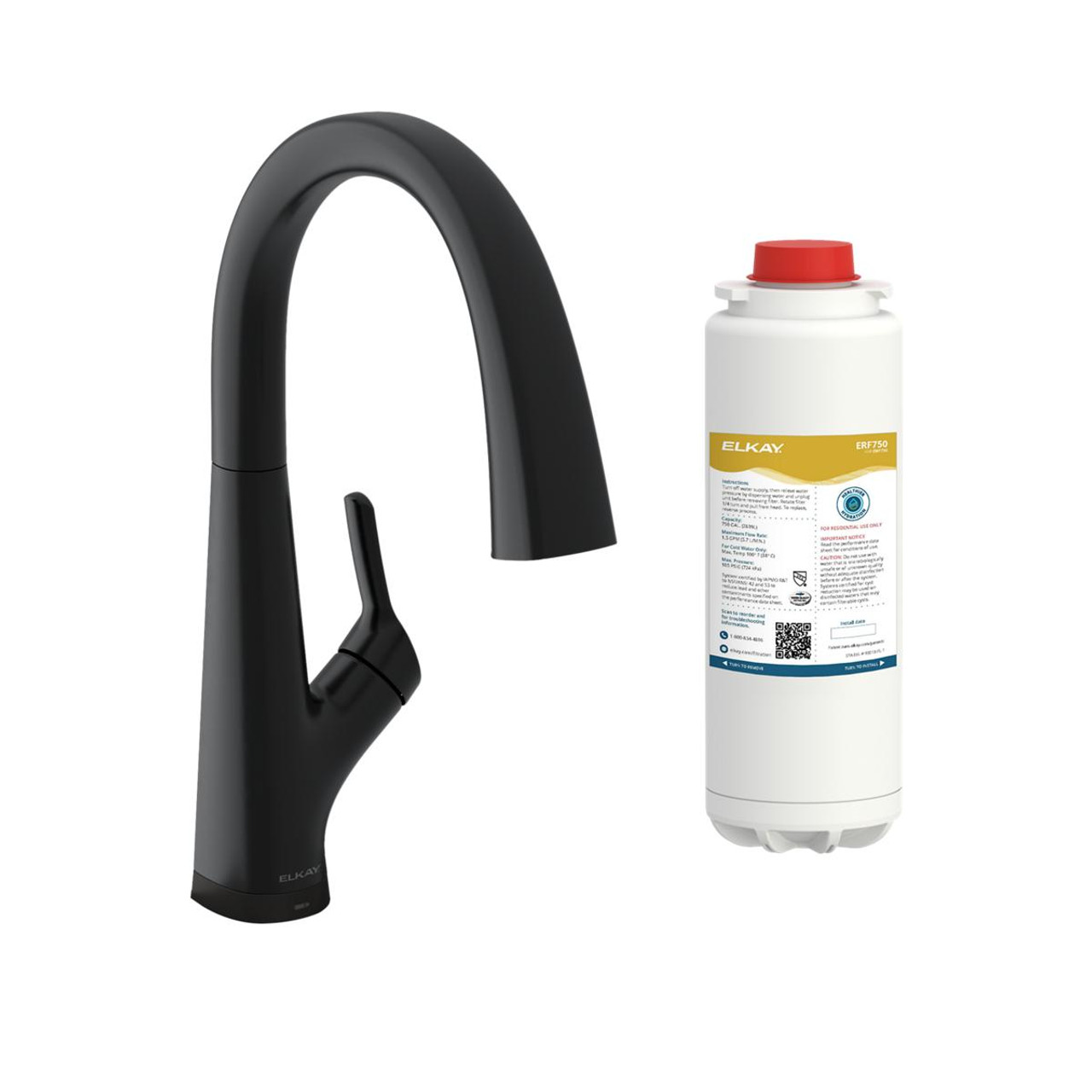 Elkay Avado Single Hole 2-in-1 Kitchen Faucet with Filtered Drinking Water Matte Black