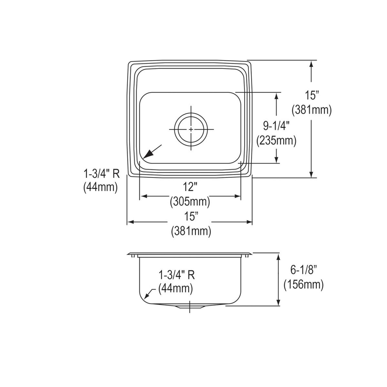 Elkay Celebrity Stainless Steel 15" x 15" x 6-1/8" MR2-Hole Single Bowl Drop-in Bar Sink