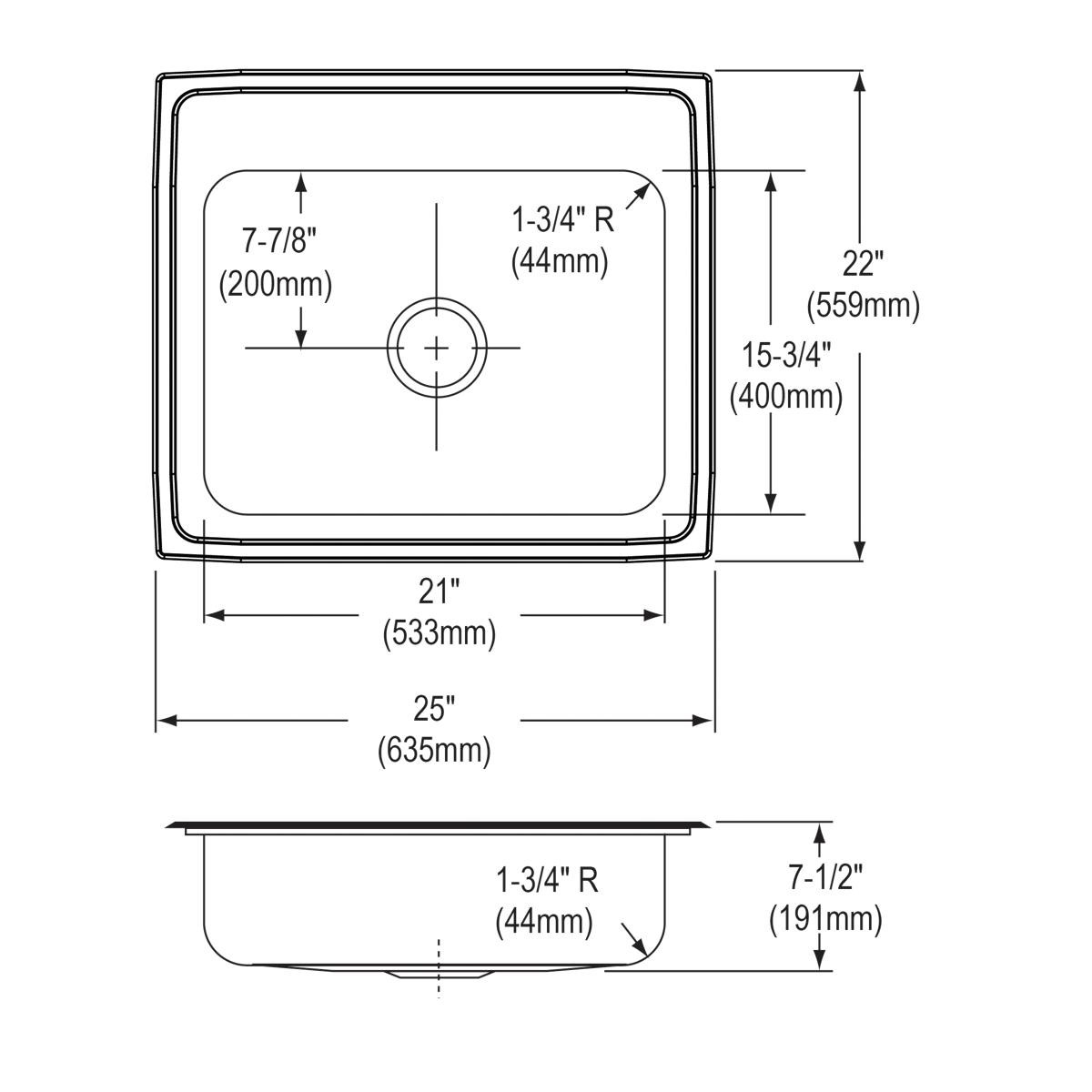 Elkay Celebrity Stainless Steel 25" x 22" x 7-1/2", 1-Hole Single Bowl Drop-in Sink