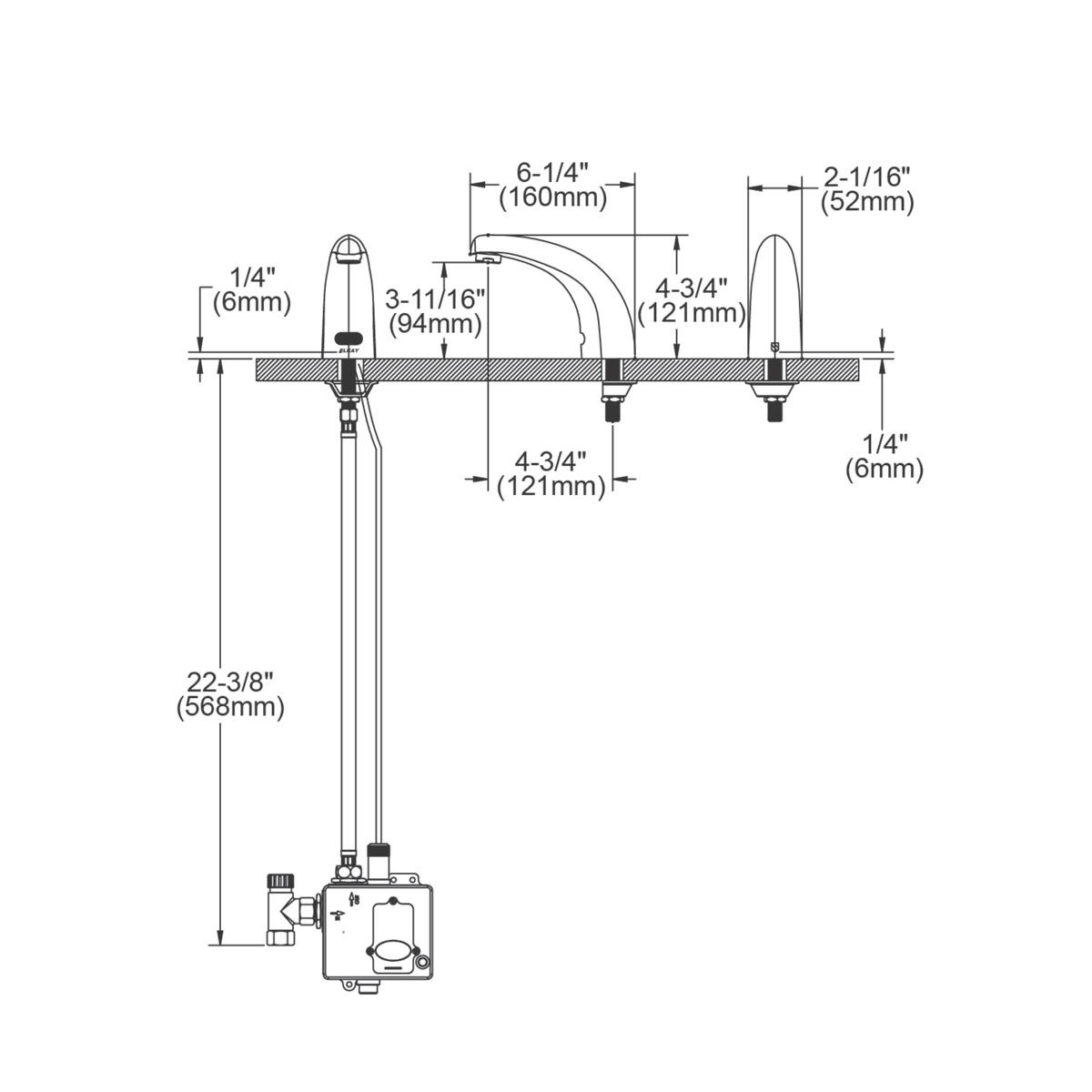 Elkay Commercial Electronic Lavatory Battery Powered Deck Mount Faucet with Cast Fixed 6-1/4" Spout Chrome