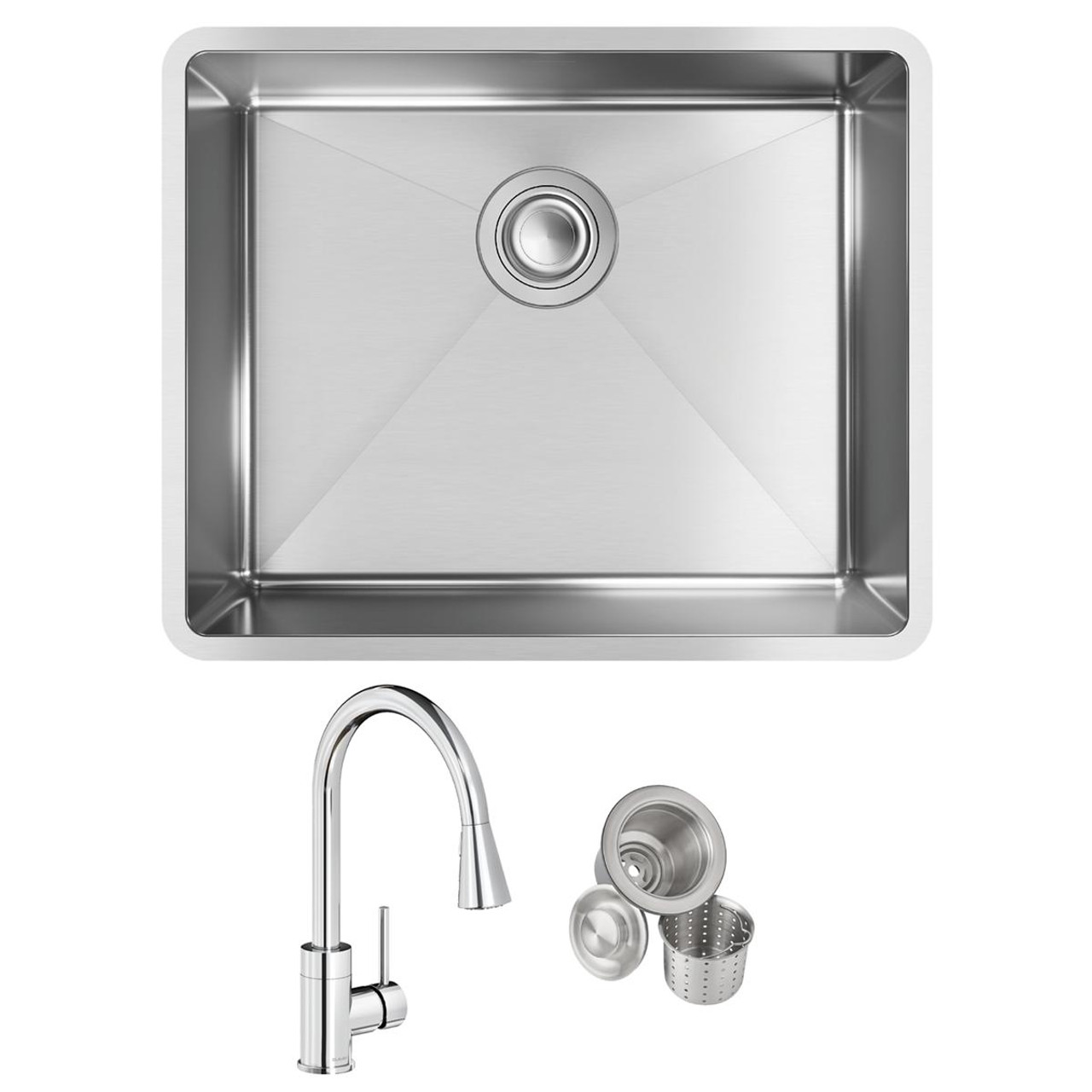 Elkay Crosstown 18 Gauge Stainless Steel 22-1/2" x 18-1/2" x 9" Single Bowl Undermount Sink & Faucet Kit with Drain