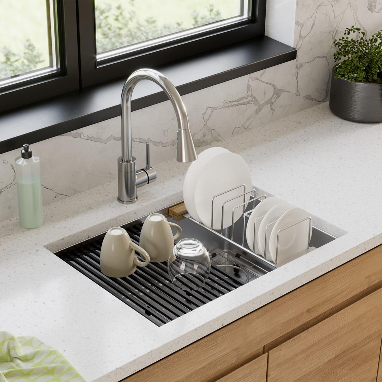 Elkay Crosstown Stainless Steel 16-7/8" x 6-3/4" x 4-1/4" Drying Rack with Wood Handles