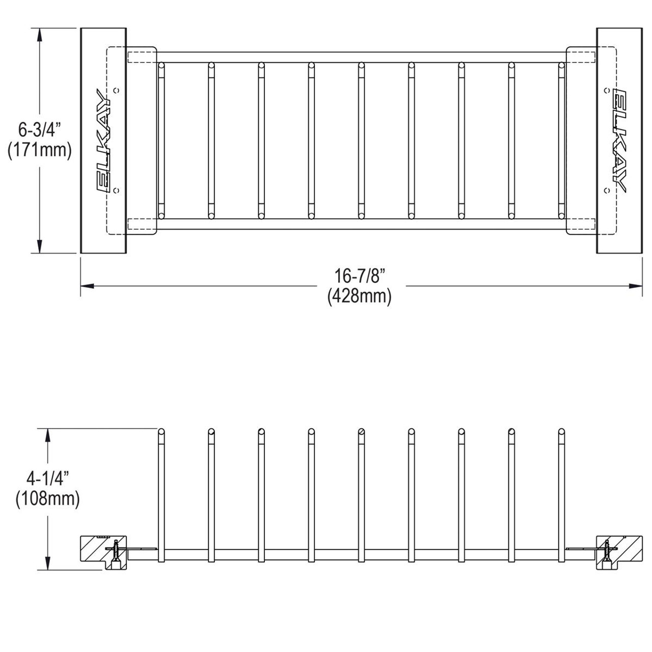 Elkay Crosstown Stainless Steel 16-7/8" x 6-3/4" x 4-1/4" Drying Rack with Wood Handles