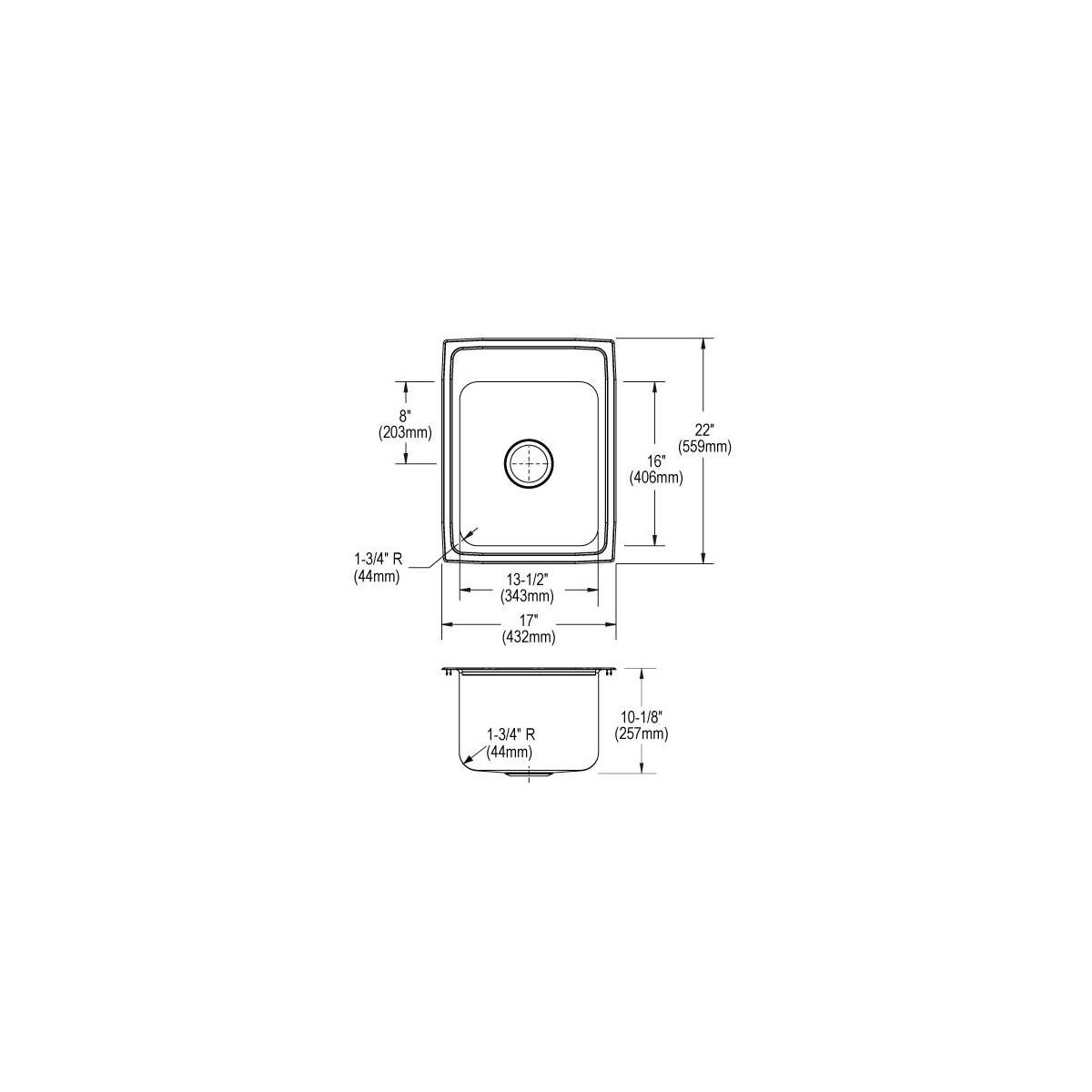 Elkay CuVerro Antimicrobial Copper 17" x 22" x 10-1/8" 2-Hole Single Bowl Drop-in Sink