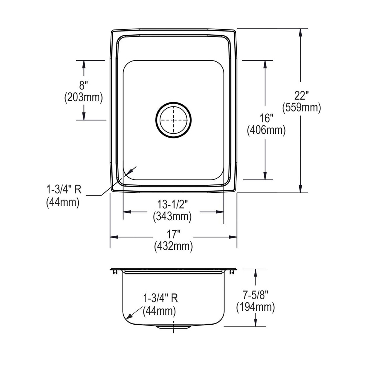 Elkay CuVerro Antimicrobial Copper 17" x 22" x 7-5/8", OS4-Hole Single Bowl Drop-in Sink