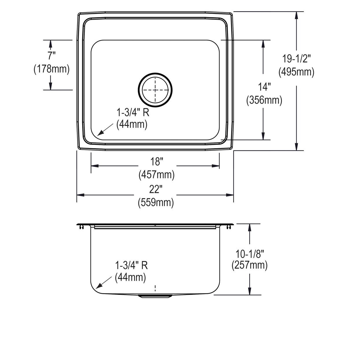 Elkay CuVerro Antimicrobial Copper 22" x 19-1/2" x 10-1/8" 3-Hole Single Bowl Drop-in Sink