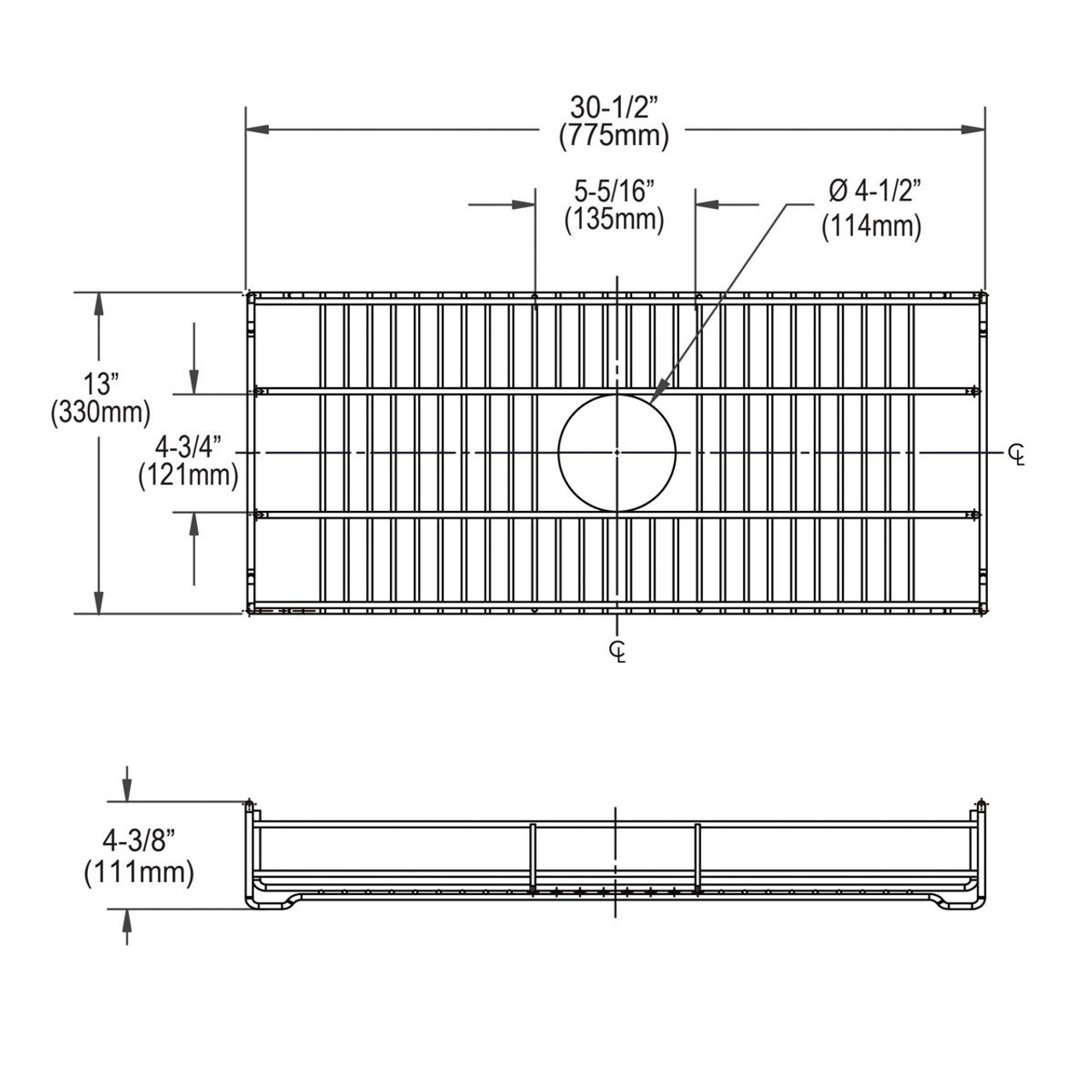 Elkay Dart Canyon Stainless Steel 30-1/2" x 13" x 4-3/8" Reversible Bottom Grid