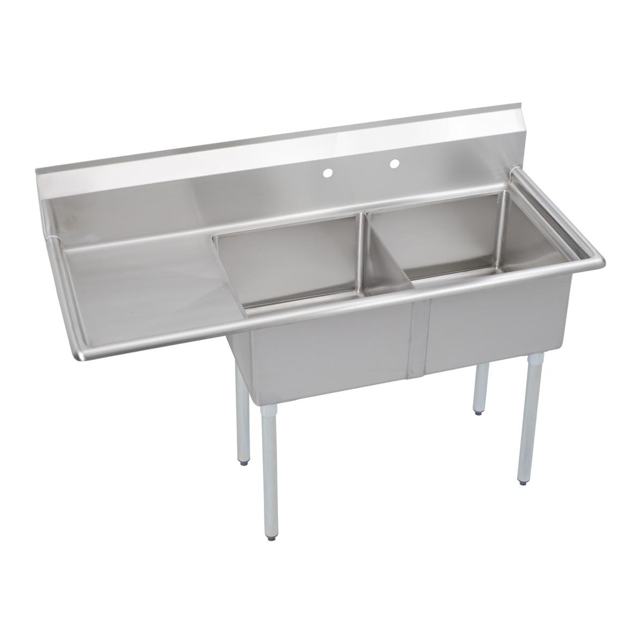 Elkay Dependabilt Stainless Steel 58-1/2" x 23-13/16" x 44-3/4" 16 Gauge Two Compartment Sink w/ 18" Left Drainboard and Stainless Steel Legs