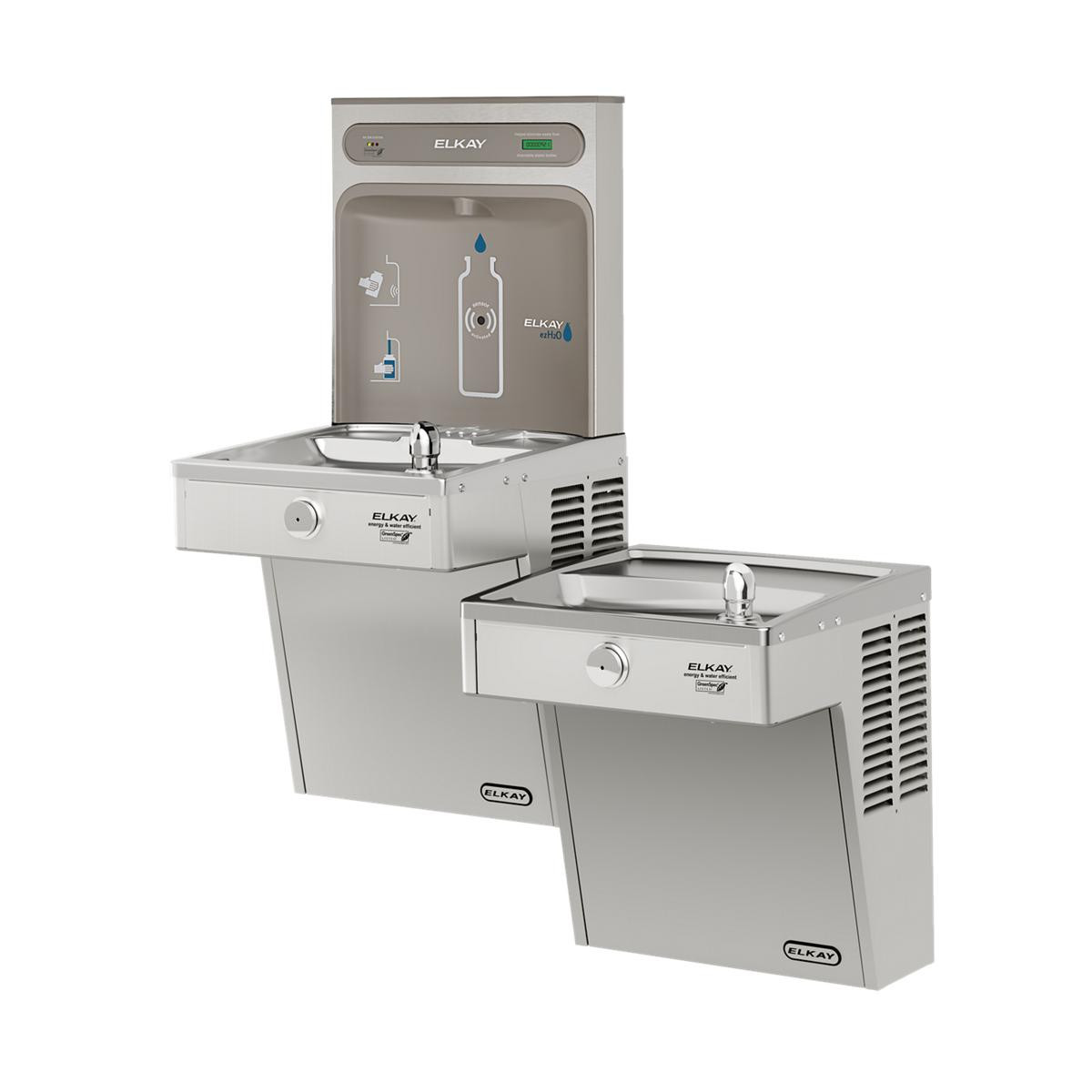 Elkay ezH2O Bottle Filling Station & Bi-Level High Efficiency Vandal-Resistant Cooler Filtered Refrigerated Stainless