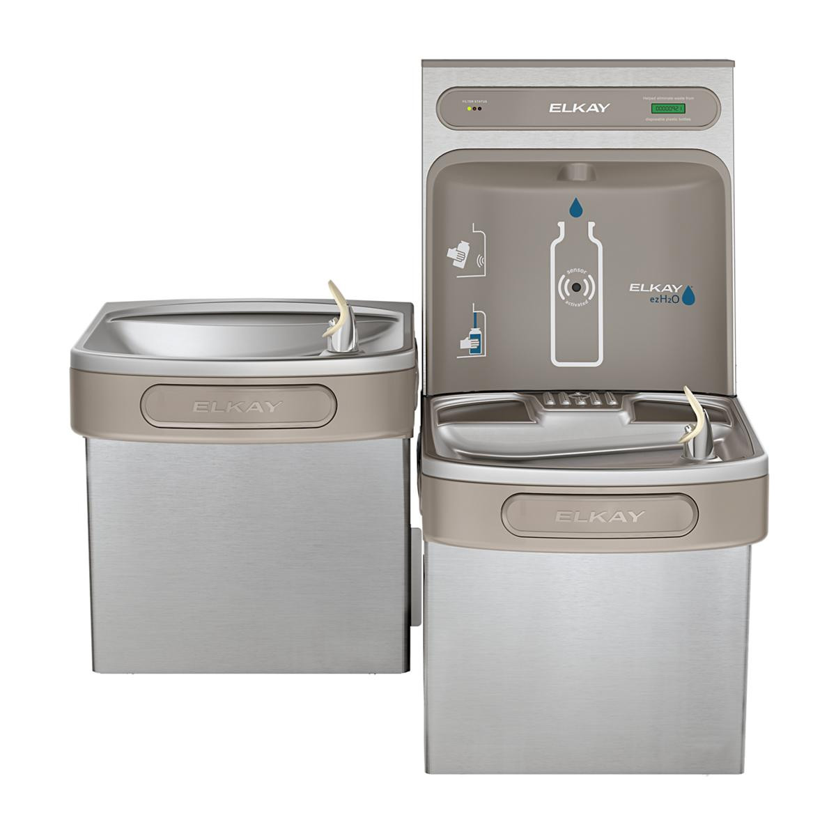 Elkay ezH2O Bottle Filling Station & Versatile Bi-Level ADA Cooler Filtered Non-Refrigerated Stainless