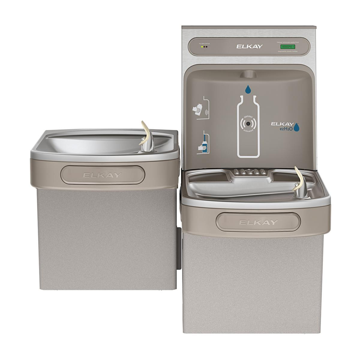 Elkay ezH2O Bottle Filling Station & Versatile Bi-Level ADA Cooler Filtered Refrigerated Light Gray