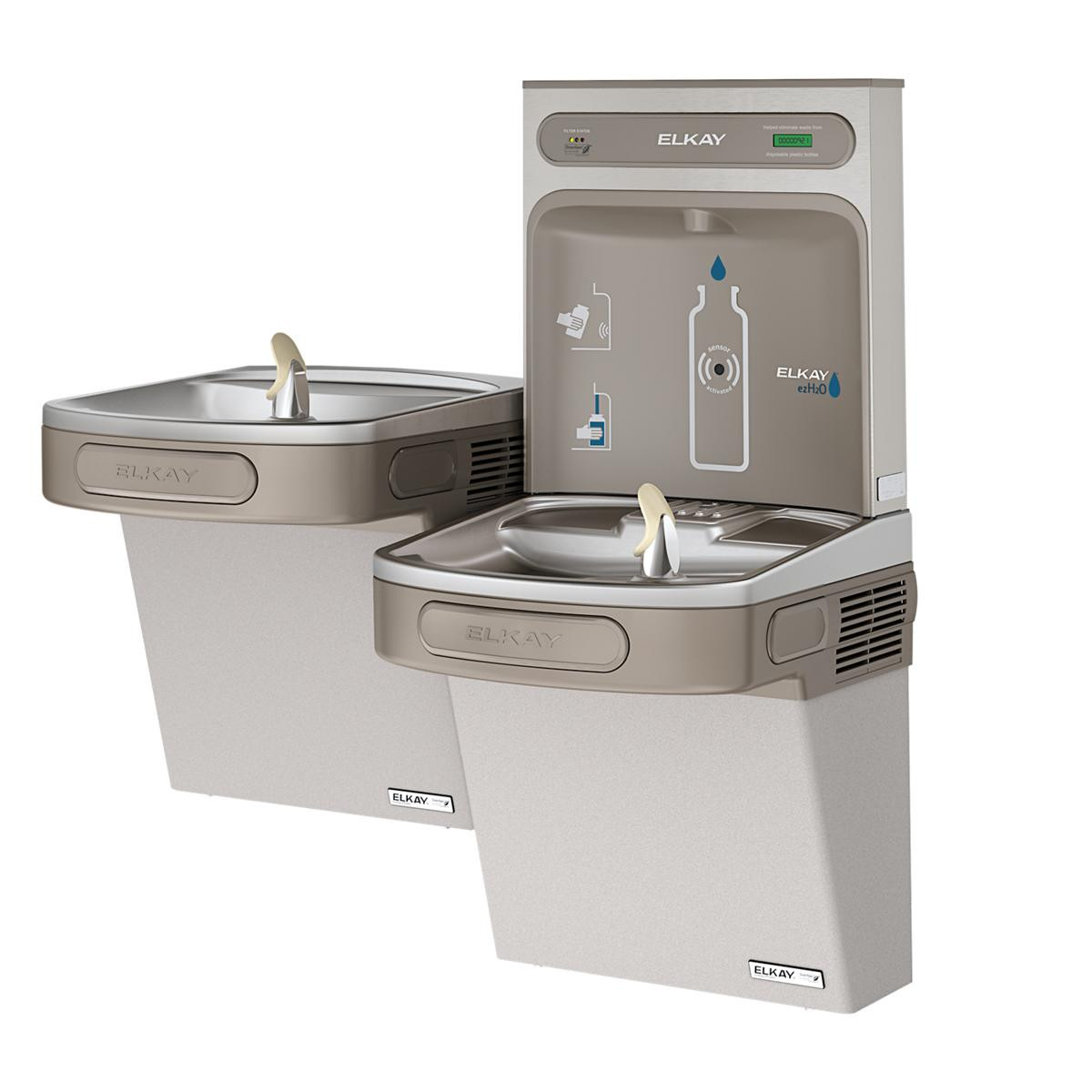 Elkay ezH2O Bottle Filling Station & Versatile Bi-Level ADA Cooler High Efficiency Filtered Refrigerated Light Gray