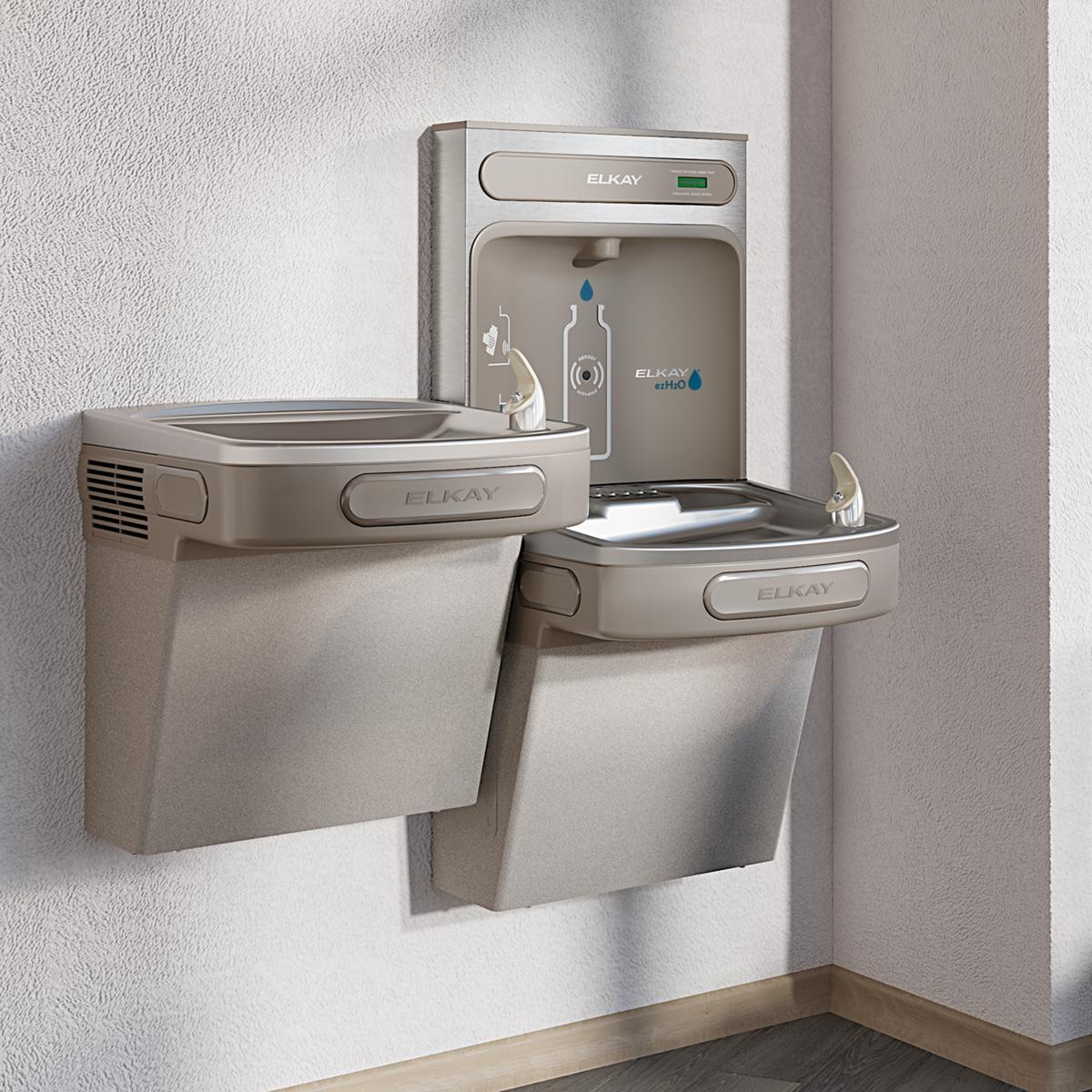 Elkay ezH2O Bottle Filling Station & Versatile Bi-Level ADA Cooler Non-Filtered Non-Refrigerated Light Gray