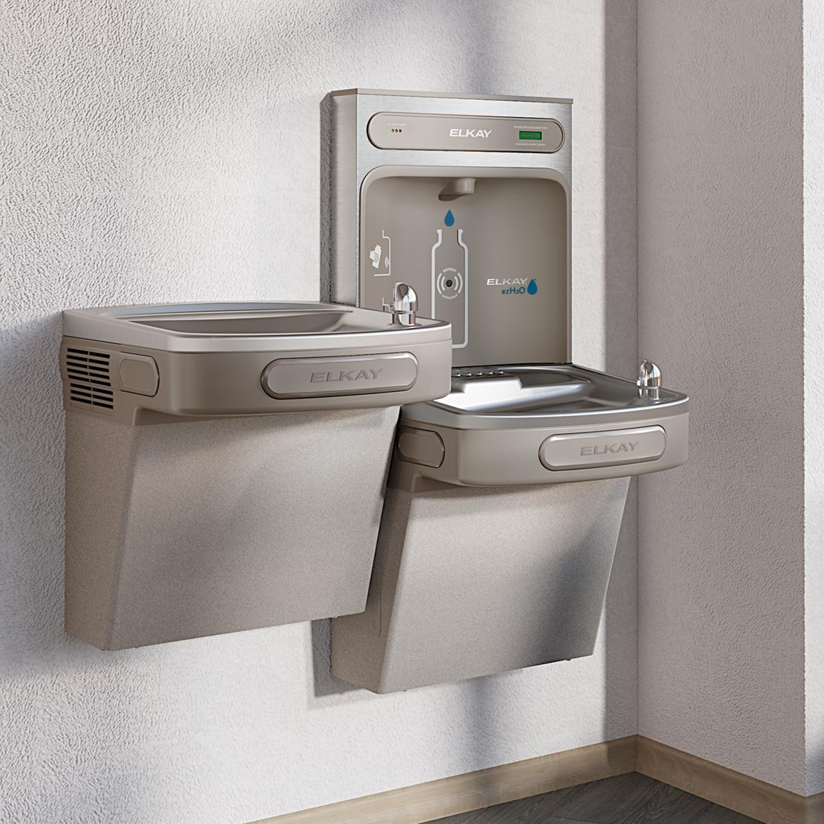 Elkay ezH2O Bottle Filling Station & Versatile Bi-Level ADA Vandal-Resistant Cooler Filtered Refrigerated Light Gray