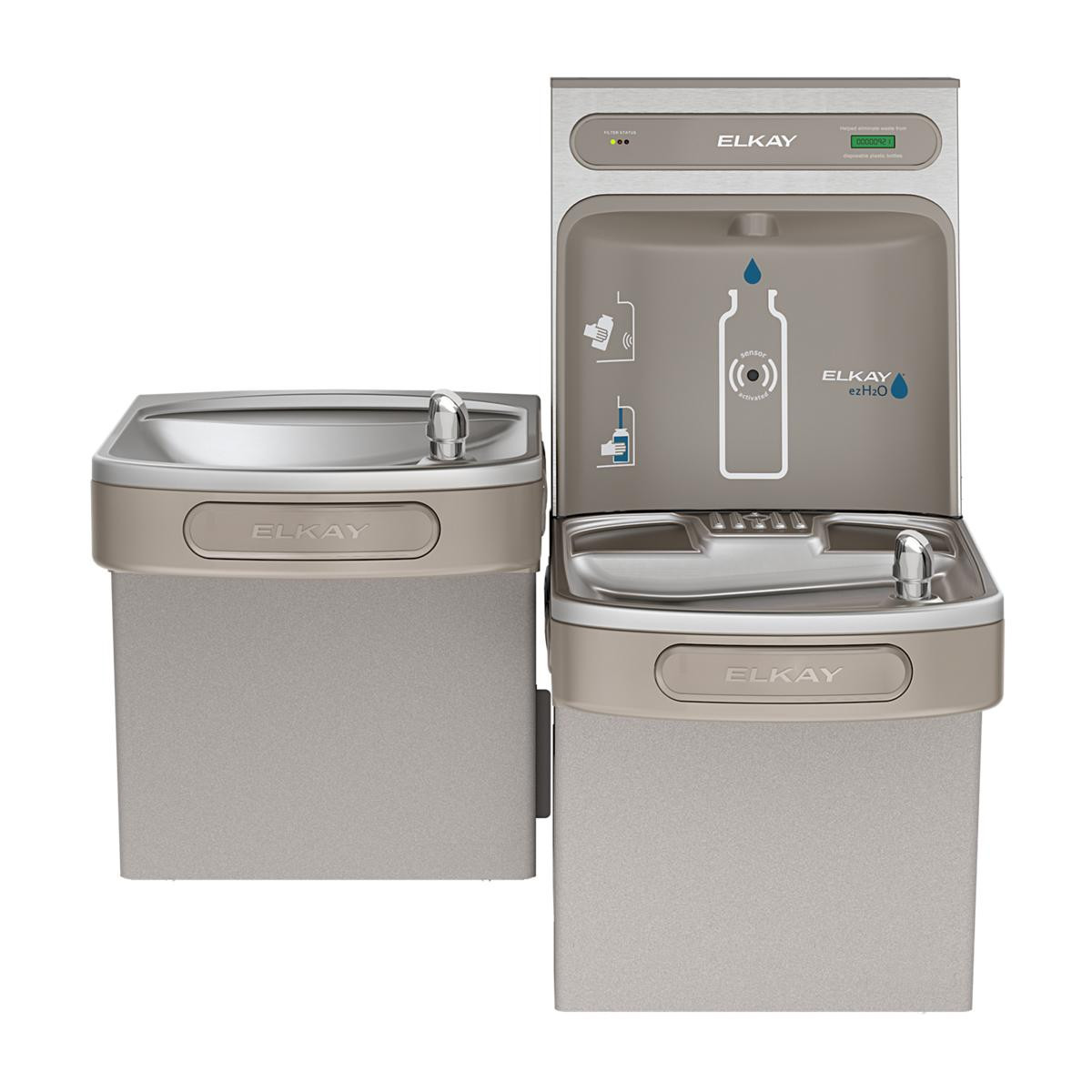 Elkay ezH2O Bottle Filling Station & Versatile Bi-Level ADA Vandal-Resistant Cooler Filtered Refrigerated Light Gray