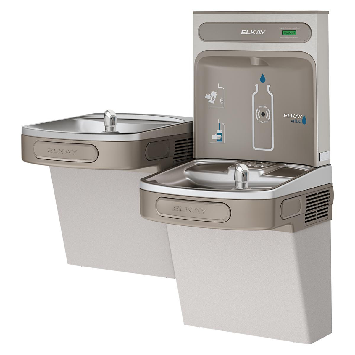Elkay ezH2O Bottle Filling Station & Versatile Bi-Level ADA Vandal-Resistant Cooler Non-Filtered Non-Refrigerated Light Gray