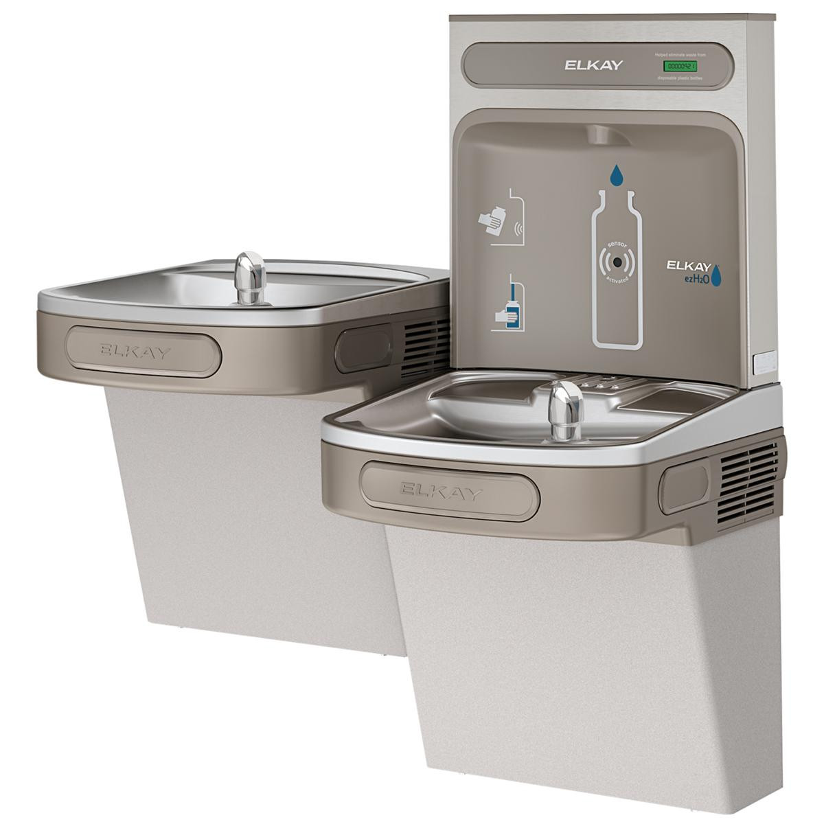 Elkay ezH2O Bottle Filling Station & Versatile Bi-Level ADA Vandal-Resistant Cooler Non-Filtered Refrigerated Light Gray