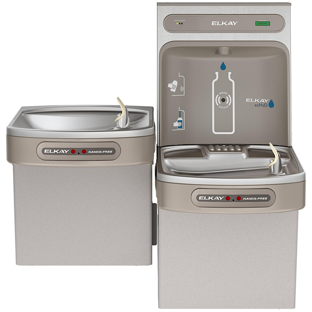 Elkay ezH2O Bottle Filling Station with Bi-Level ADA Cooler Dual Hands Free Activation Filtered Refrigerated Light Gray