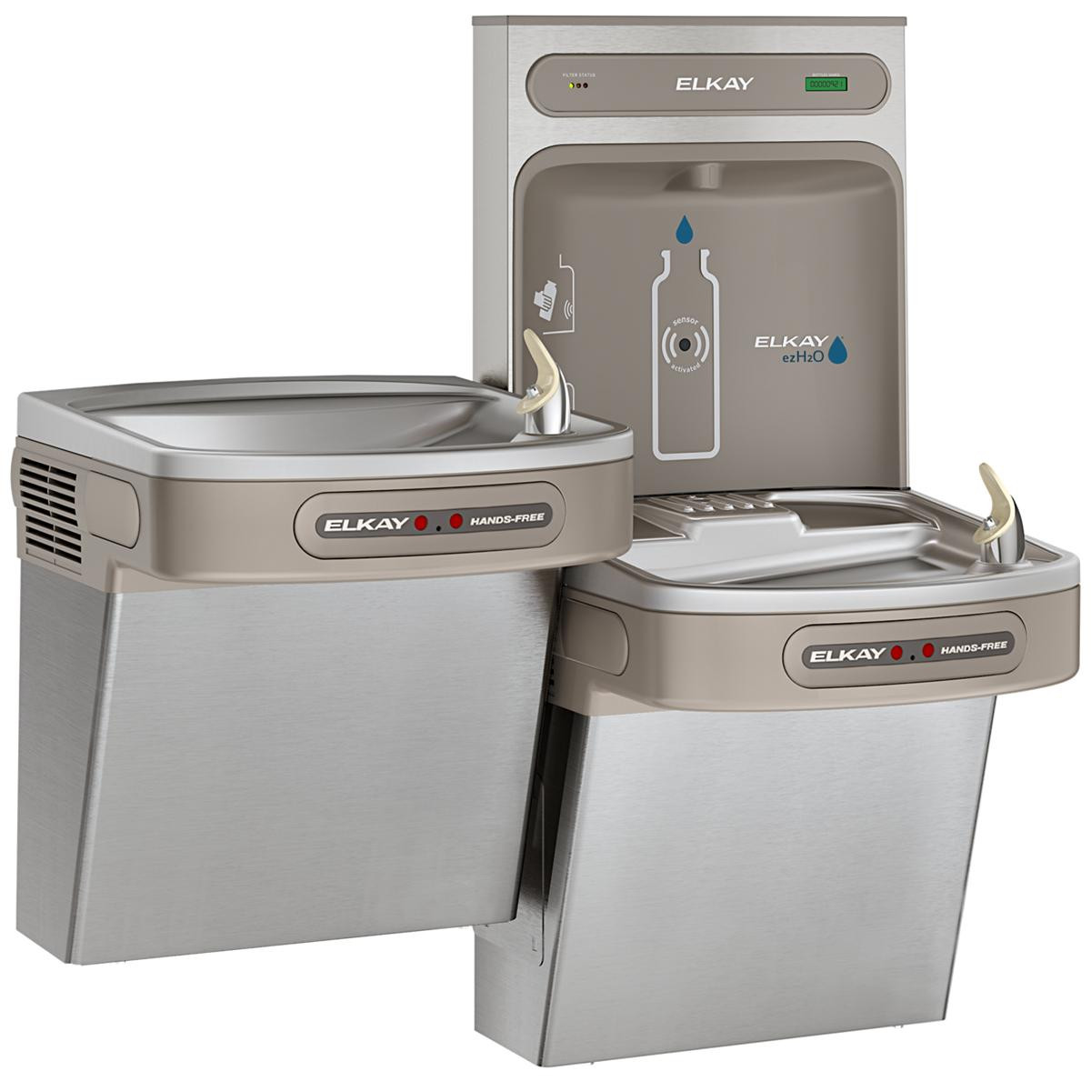 Elkay ezH2O Bottle Filling Station with Bi-Level ADA Cooler Dual Hands Free Activation Filtered Refrigerated Stainless